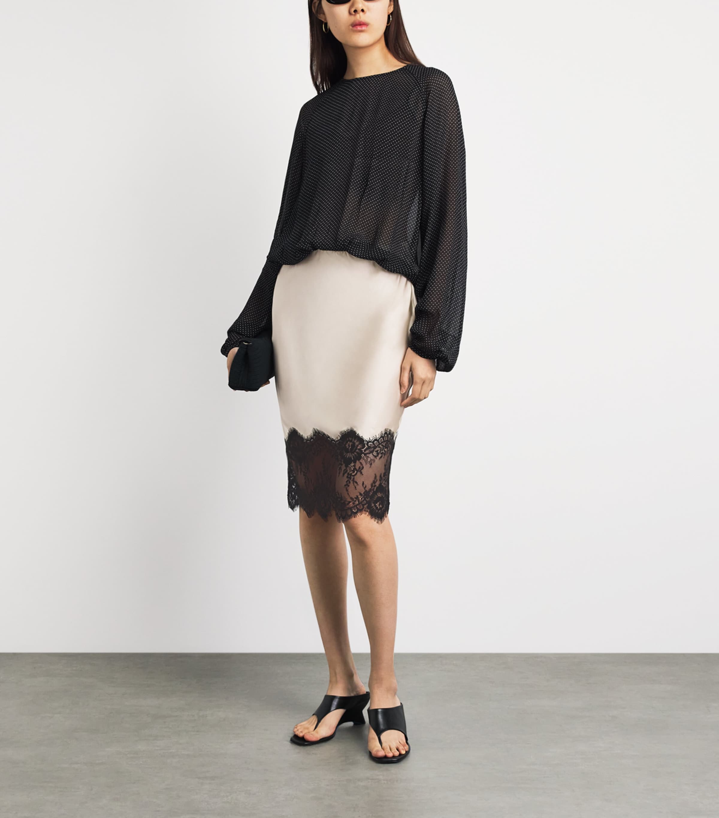 Herskind Womens Satin Lace-Trim Herbert Midi Skirt Creme Image 2
