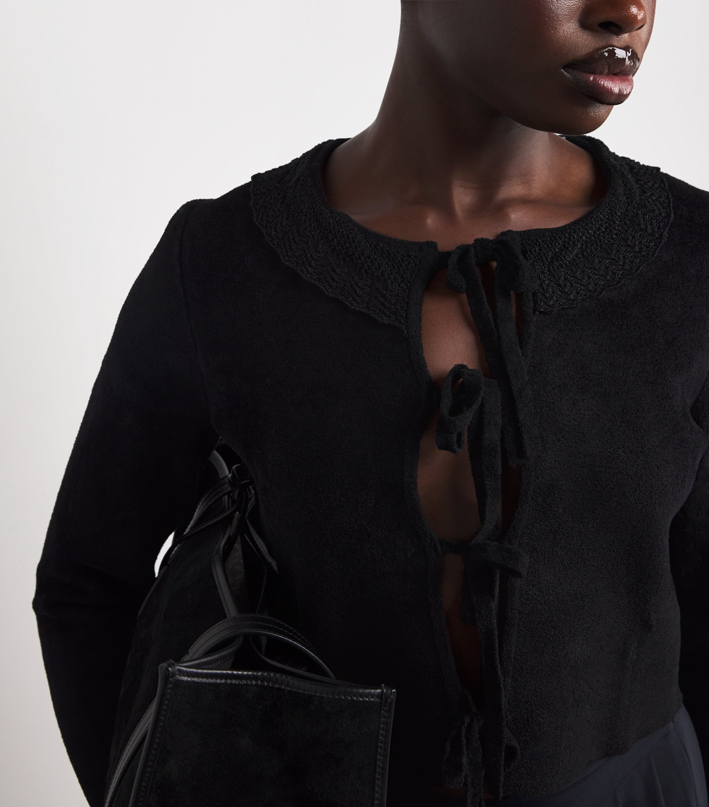 Velvet Bow-Detail Cardigan BLACK Image 6