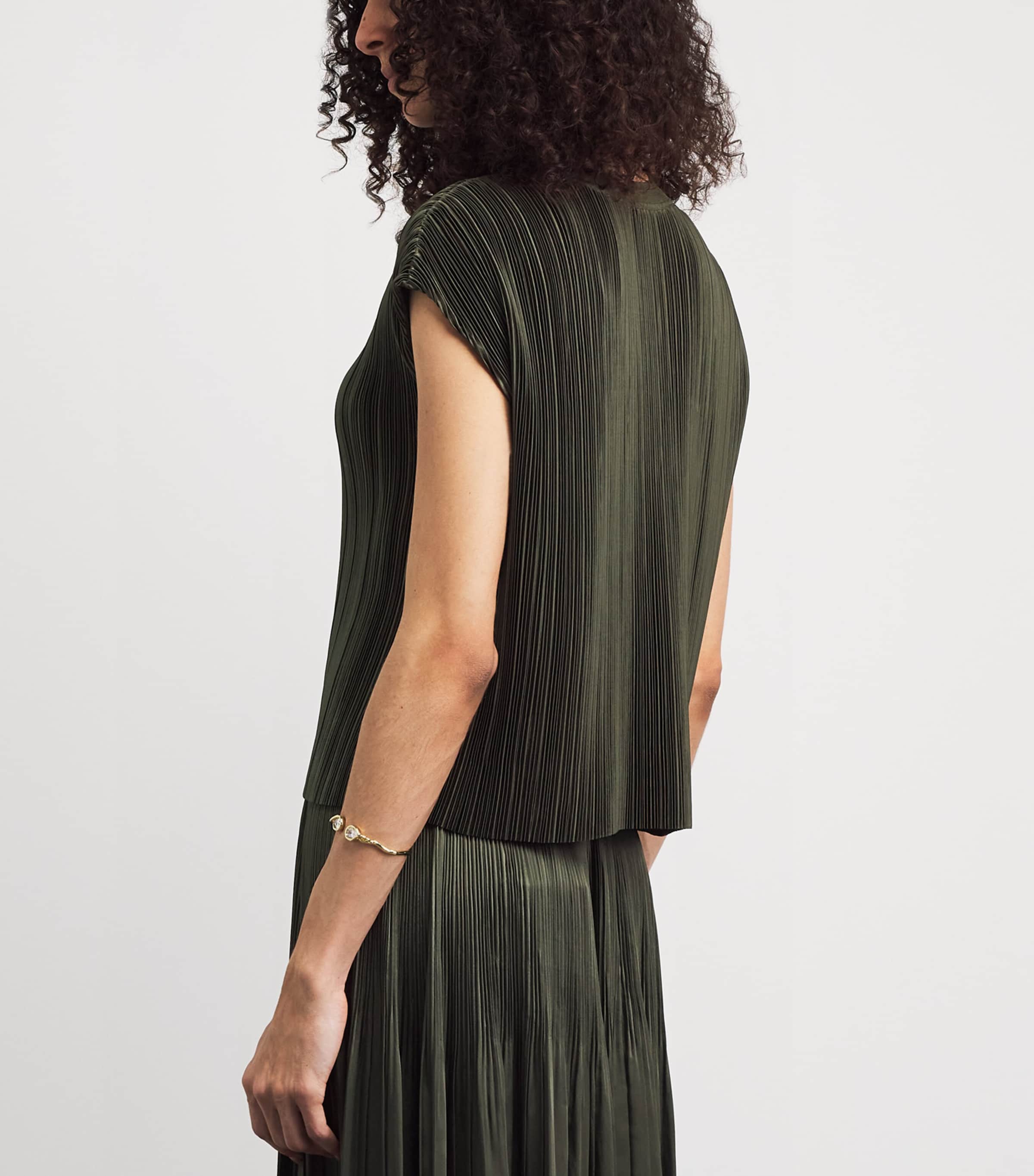 Joseph Womens Satin Pleated Cedre Top Palm Leaf Image 5