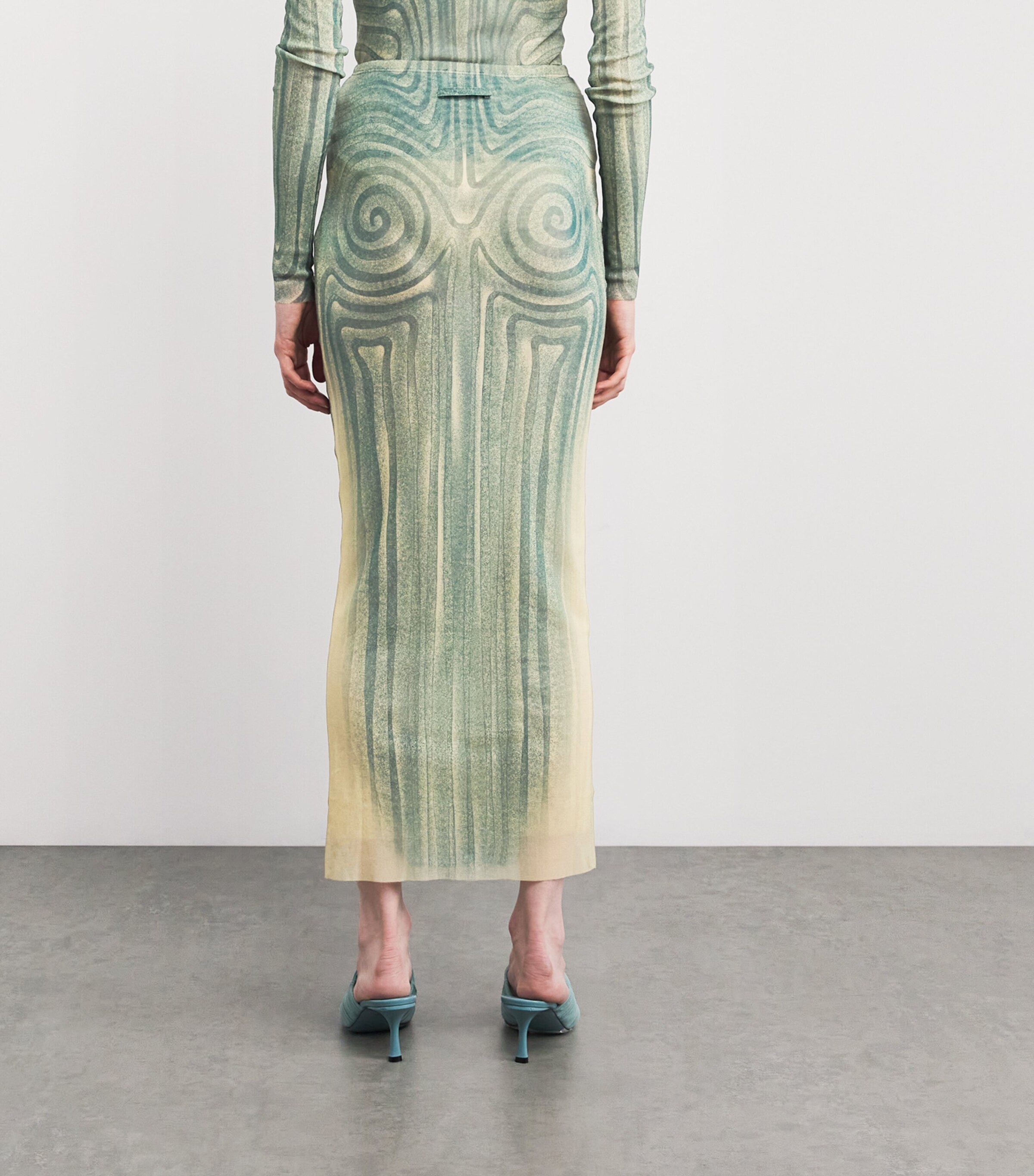 Jean Paul Gaultier Womens Spiral Midi Skirt Ecru/aqua Image 4
