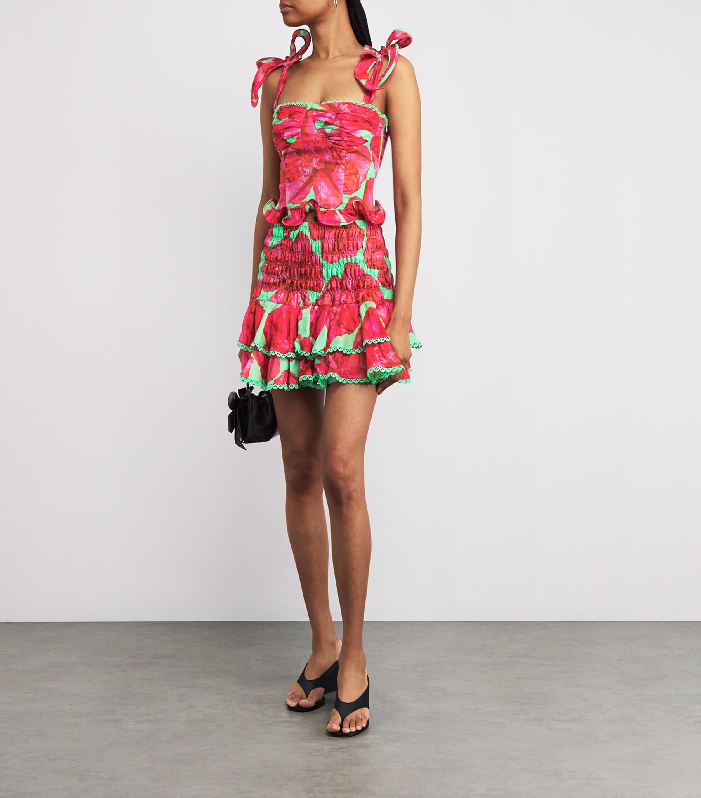 Shirred Pinel Mini Skirt GREEN BLOSSOM Image 2