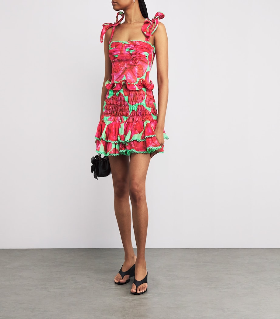 Shirred Pinel Mini Skirt GREEN BLOSSOM Image 2