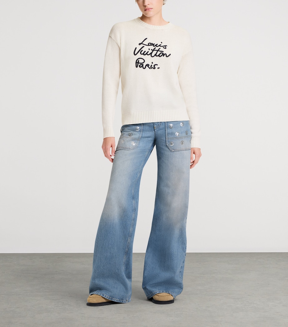 Cashmere Cursive Signature Sweater WHITE/BLACK Image 4