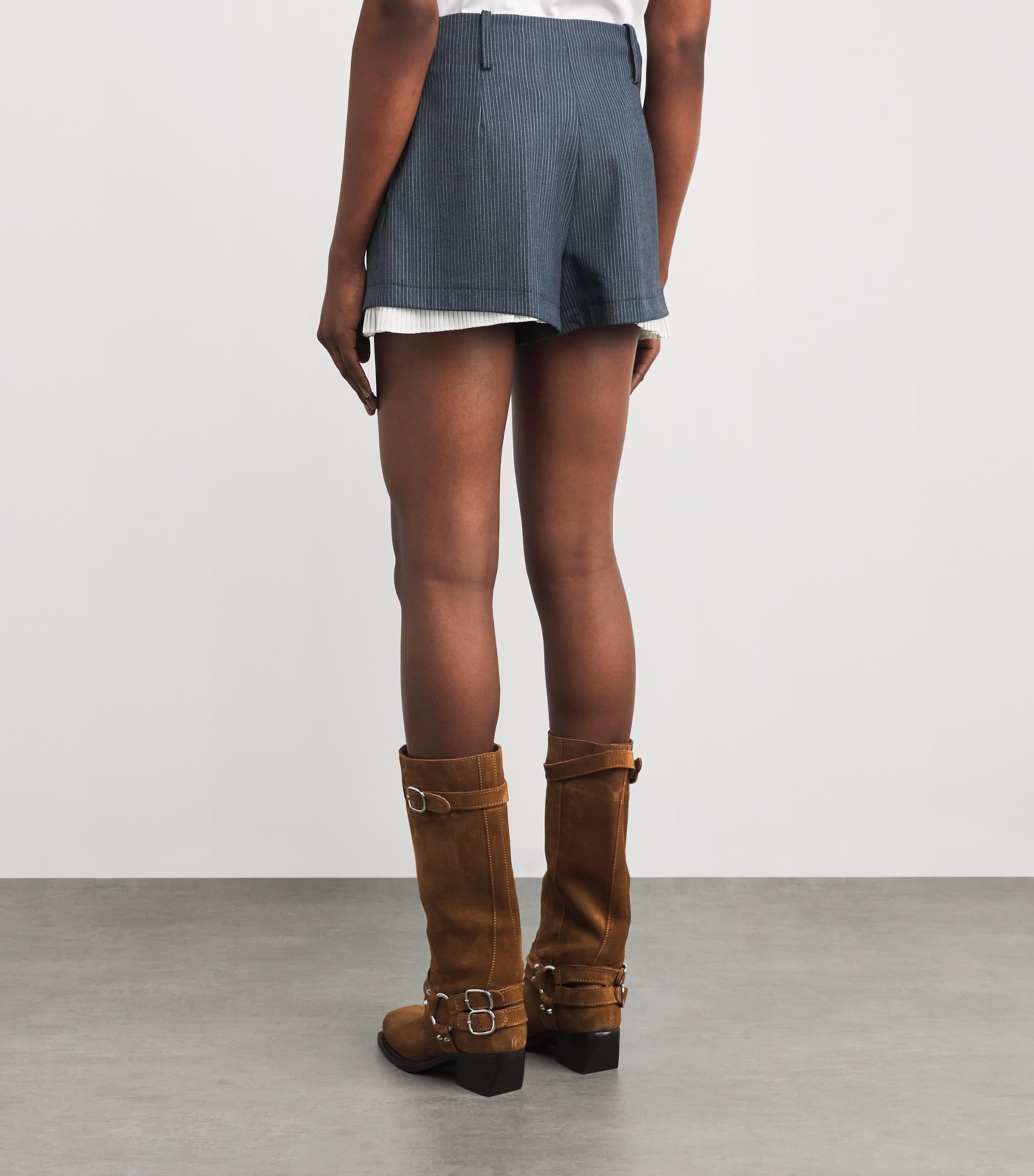 Pinstripe Wide-Leg Trousers BLUE Image 4