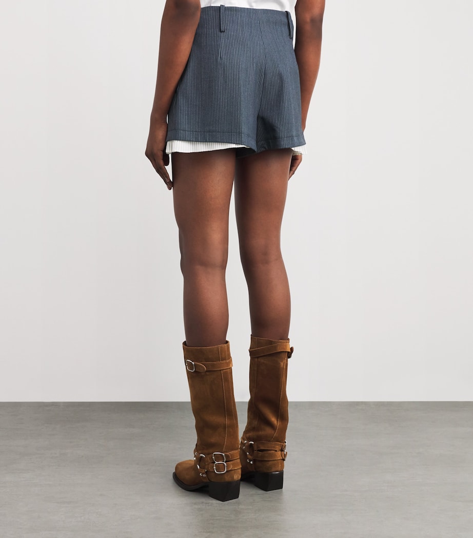 Pinstripe Wide-Leg Trousers BLUE Image 4