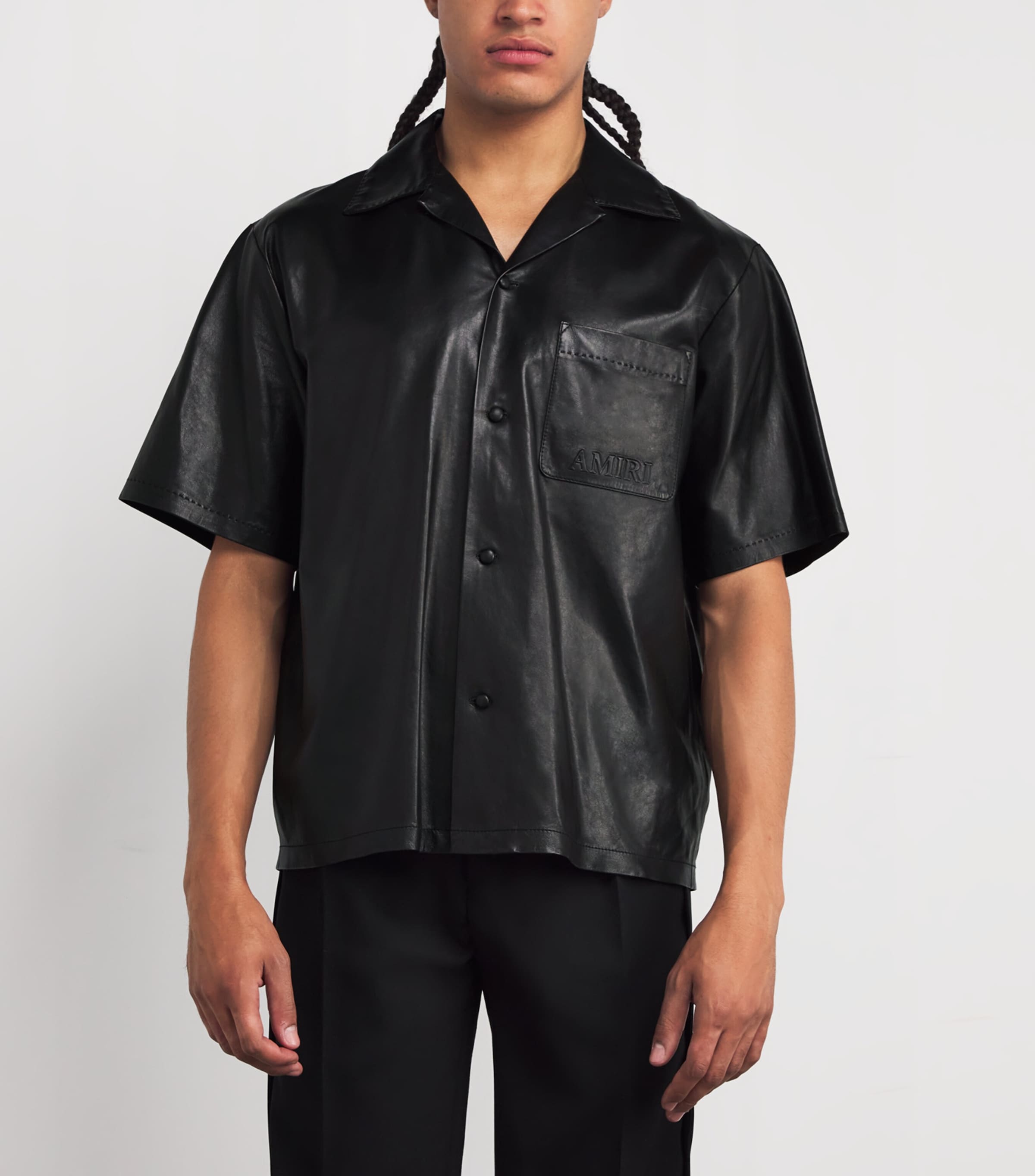 AMIRI レザーシャツ AMIRI Short-Sleeve Logo Leather Shirt | Harrods UK