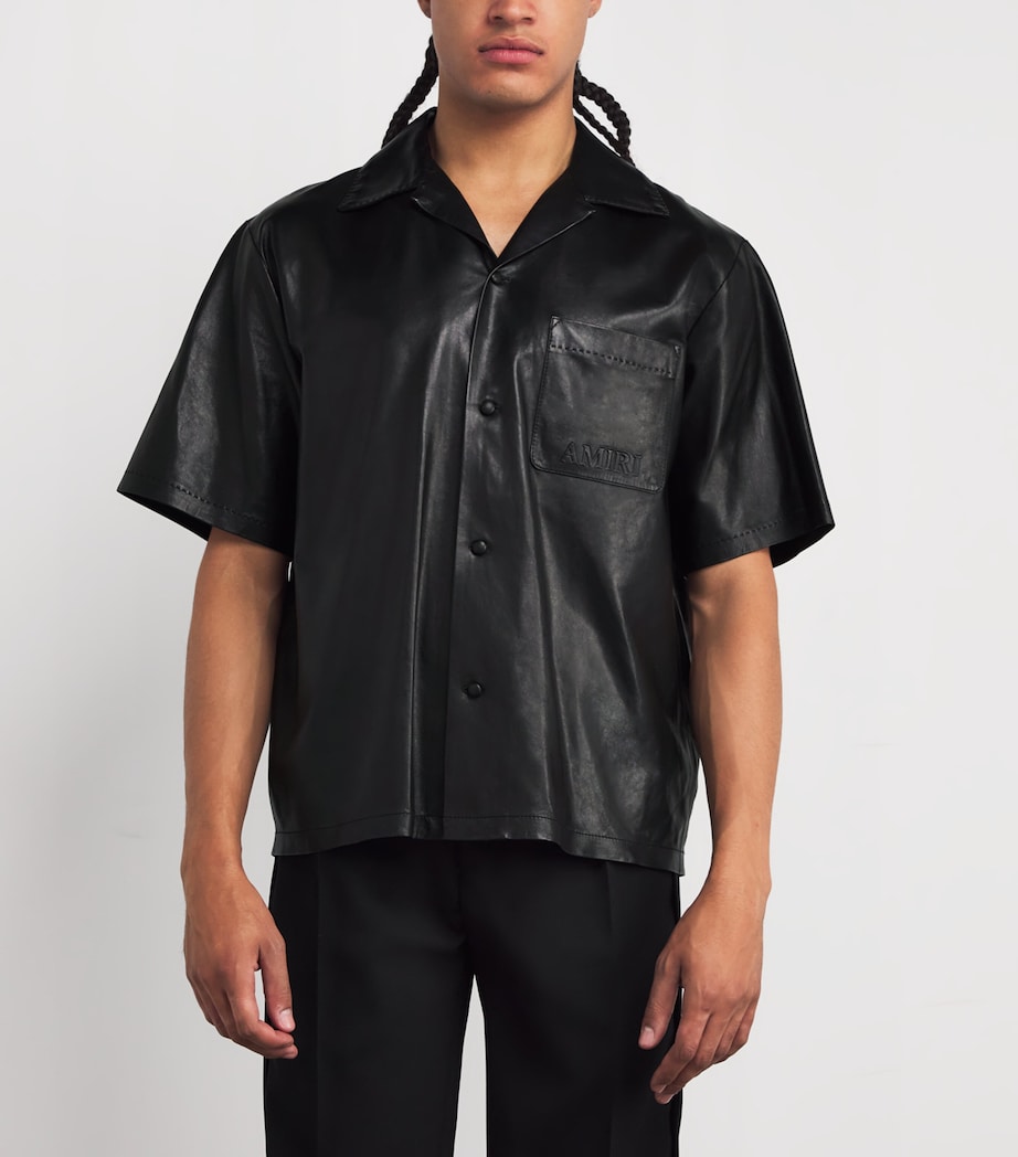 Short-Sleeve Logo Leather Shirt BLACK Image 3