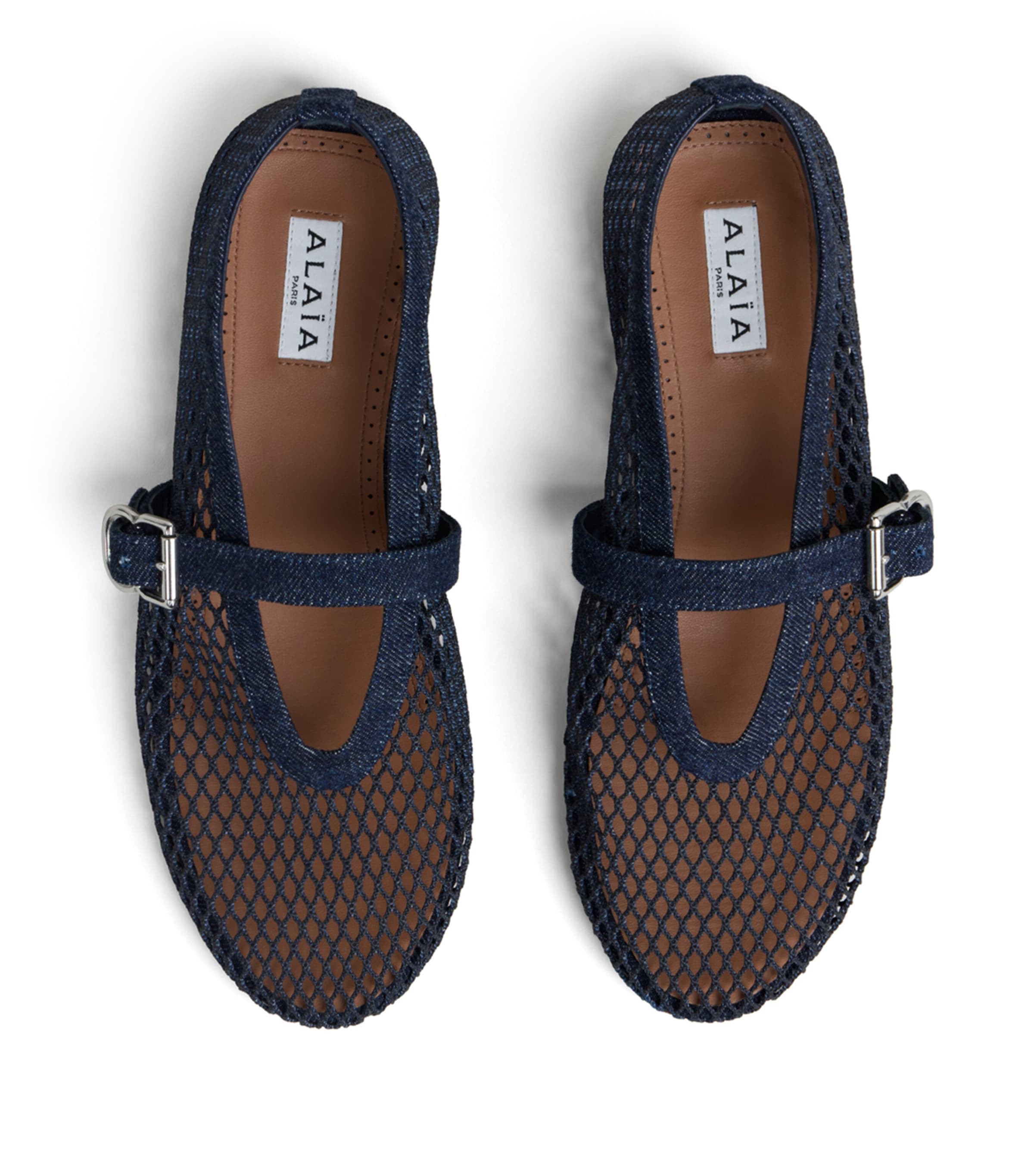 Alaïa Denim Fishnet Ballet Flats Denim Blue Image 2