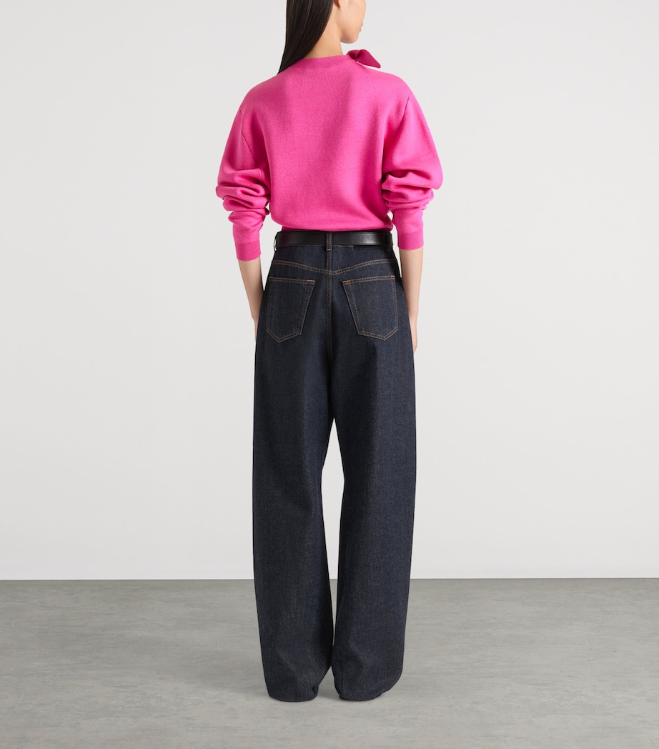 Givenchy Womens Wool-Cotton Tie-Detail Sweater Fuchsia Image 3