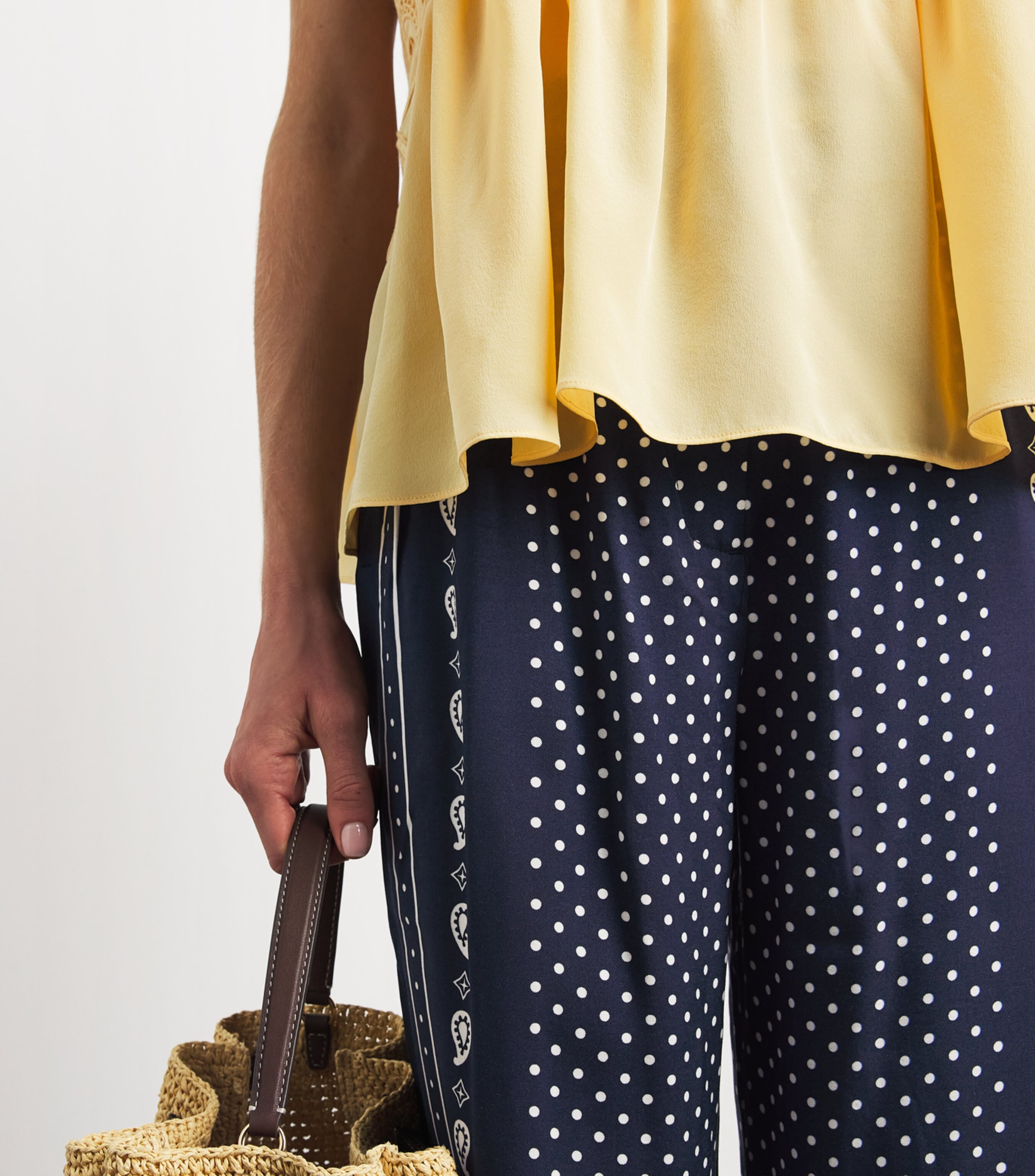 Maje Womens Printed Wide-Leg Trousers Navy Polka Dot Image 3