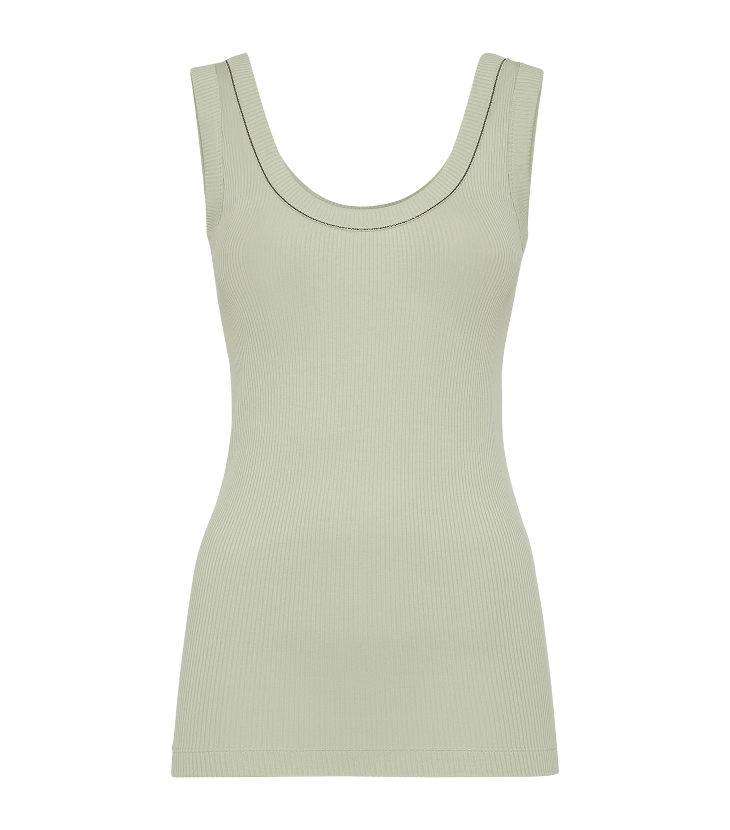 Brunello Cucinelli Ribbed Jersey Tank Top In Green