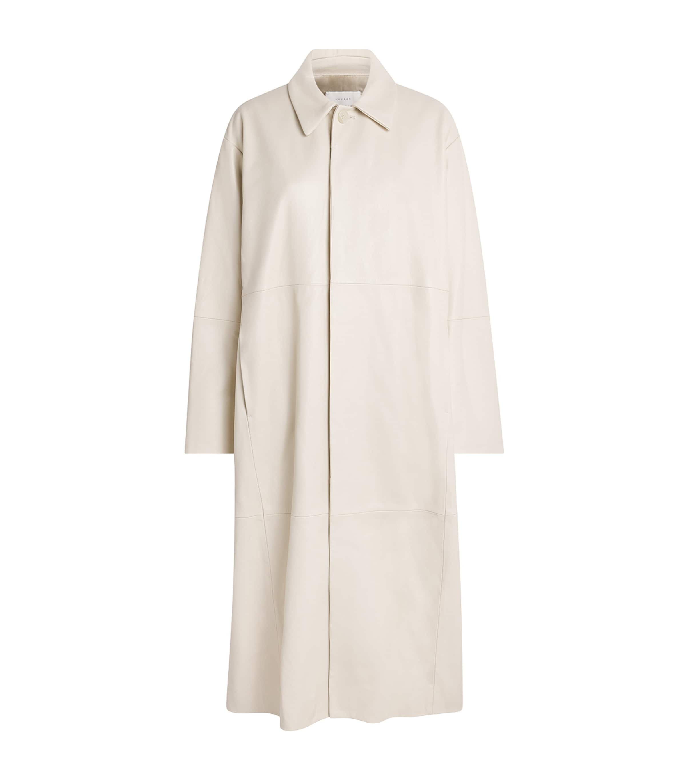 Lauren Manoogian Womens Nappa Leather Car Coat Ecru Image 1