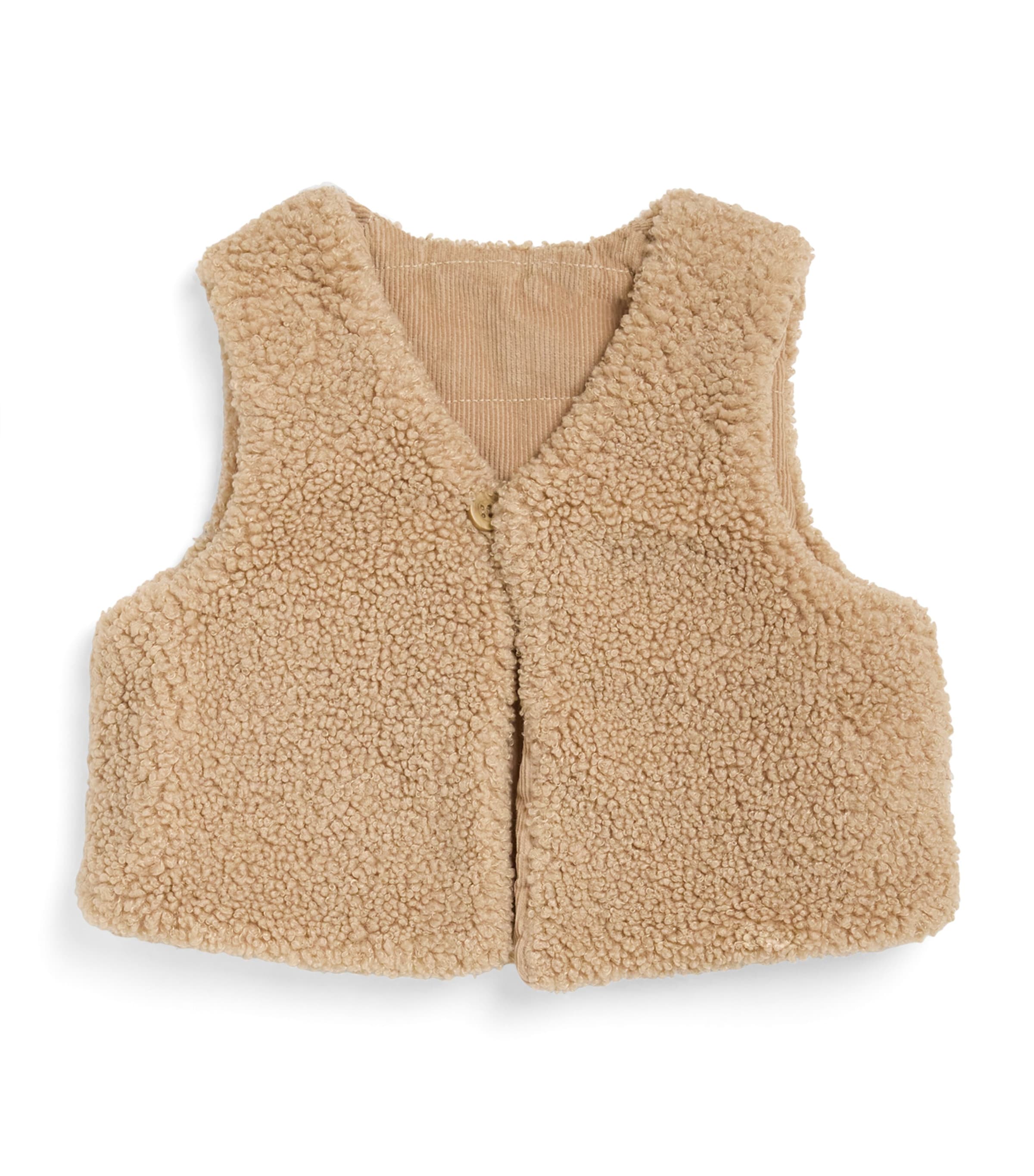 Purebaby Kids' Faux Shearling-corduroy Reversible Gilet In Brown