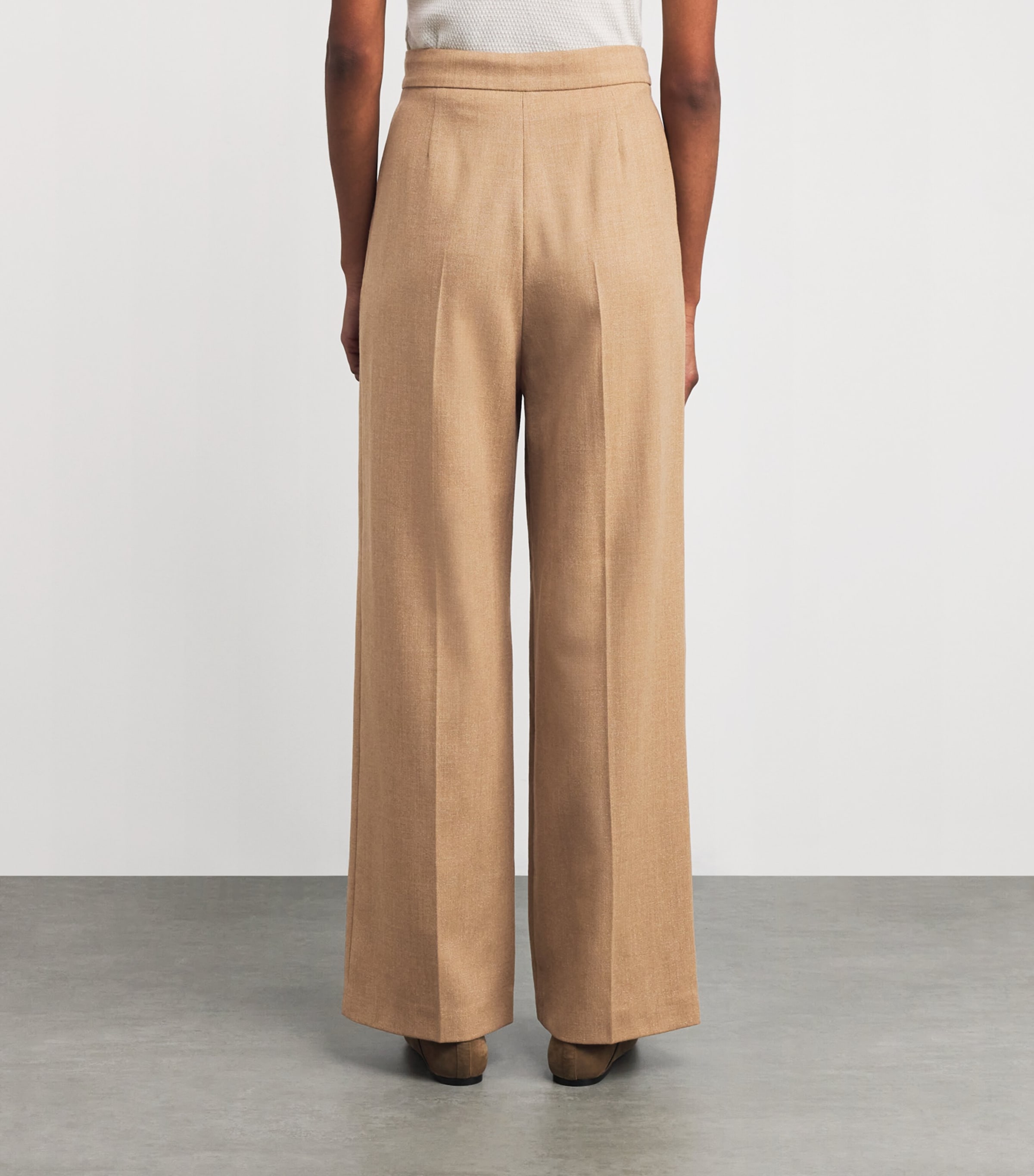Eleventy Womens Wool-Blend Metallic Pleated Trousers  Sabbia Image 4