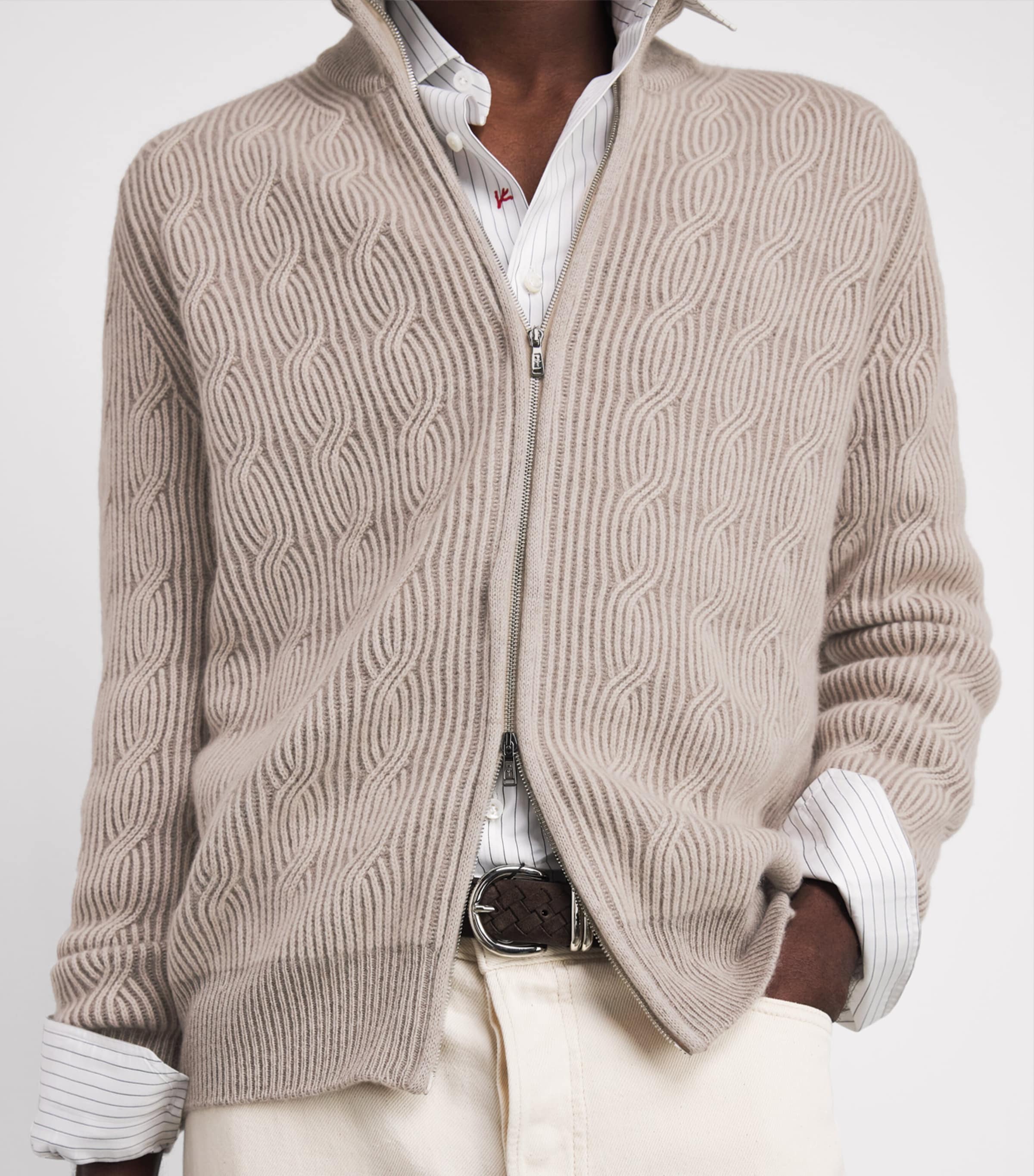 Fioroni Cashmere Mens Cashmere Cable-Knit Zip-Up Sweatshirt Sabbi Image 3