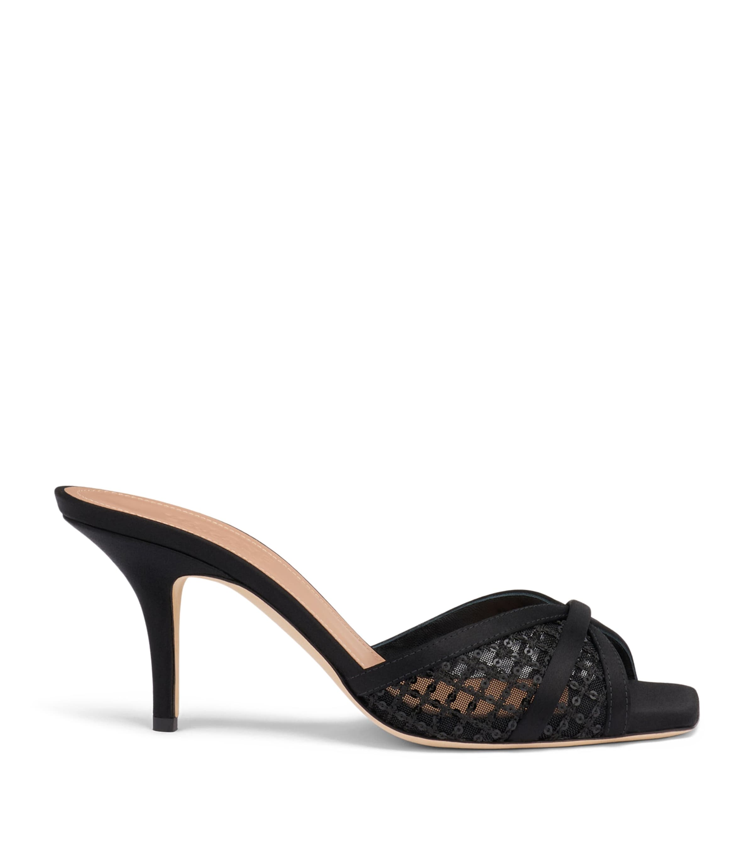 Malone Souliers Sequin Mesh Perla Heeled Sandals 70 Black Image 1