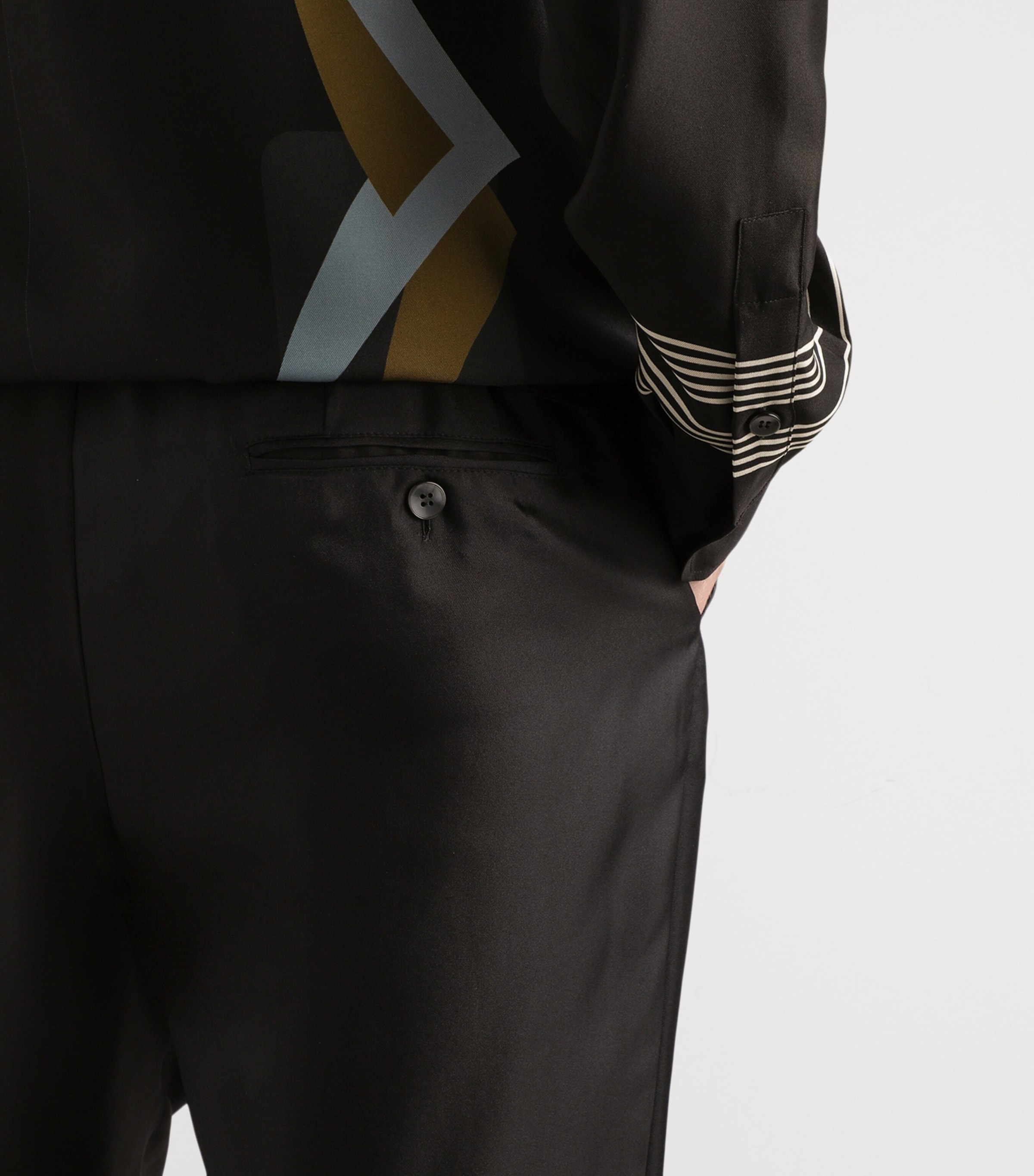Dolce&Gabbana Mens Silk Twill Geometric Print Drawstring Trousers Geometrico Dec Image 5