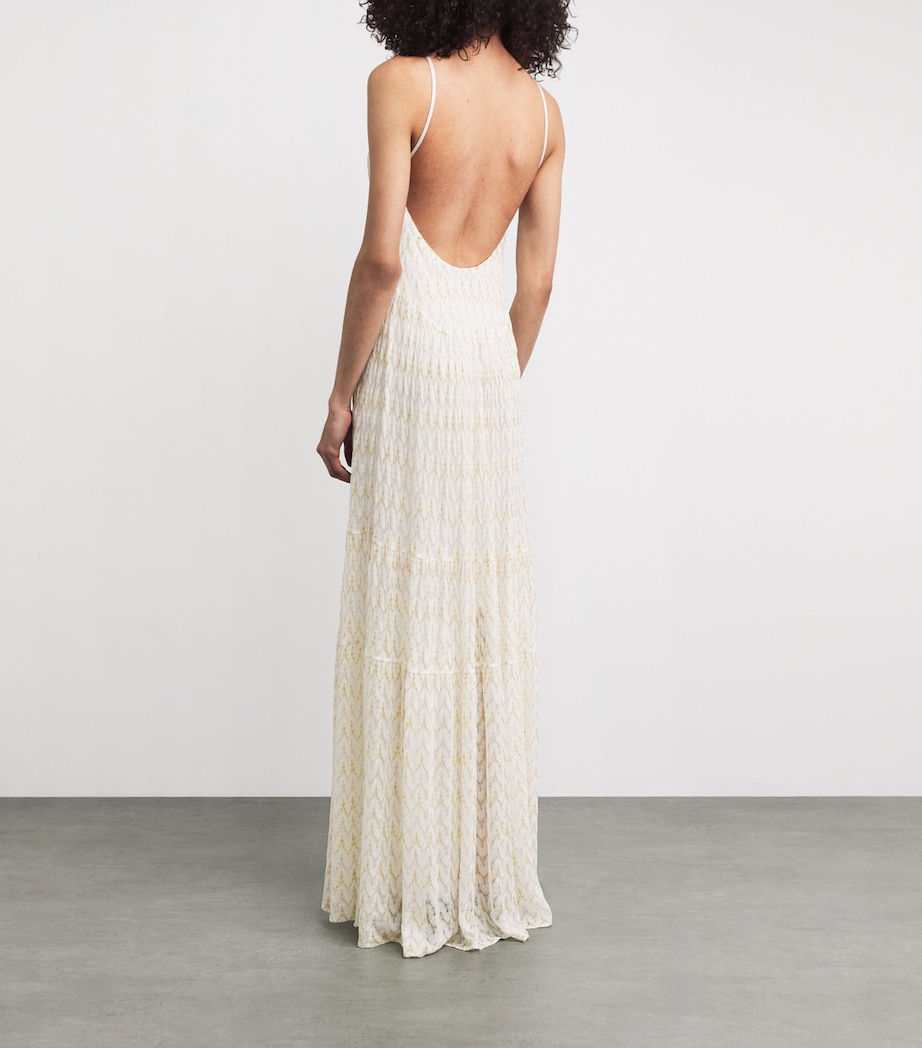 Missoni Womens Crochet Zigzag Maxi Dress White /gold Image 4