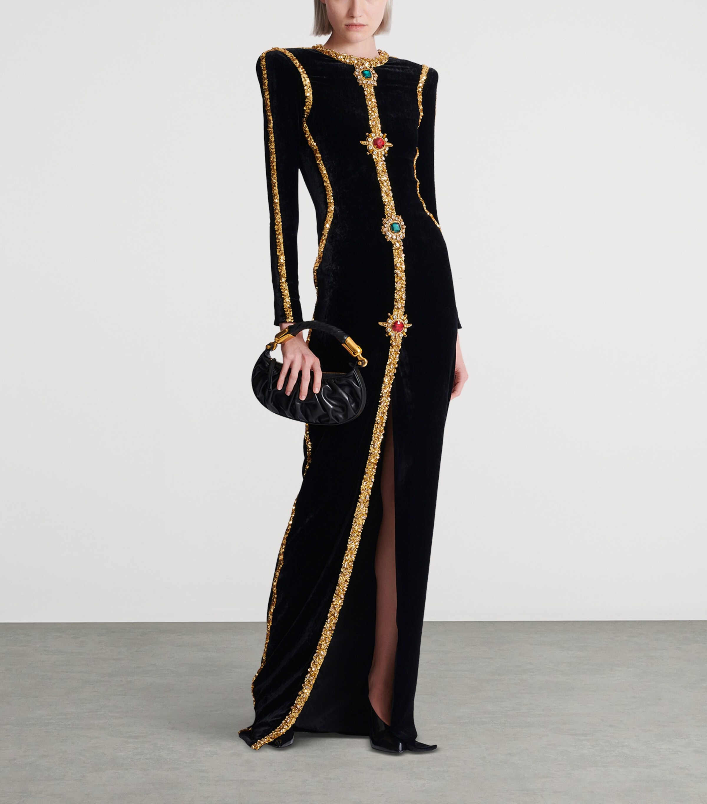 Balmain Womens Velvet Embellished Gown Ead Noir/or Image 3