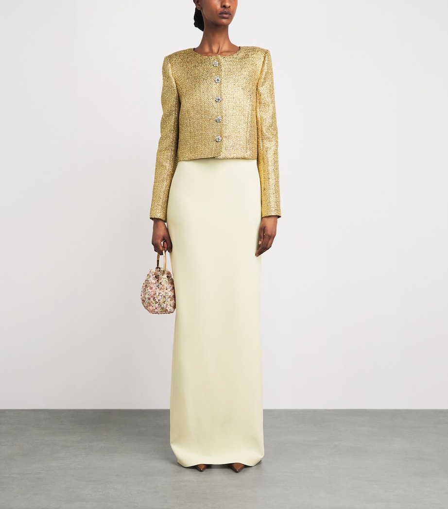 Carolina Herrera Womens Metallic Cropped Collarless Jacket Gold Image 2