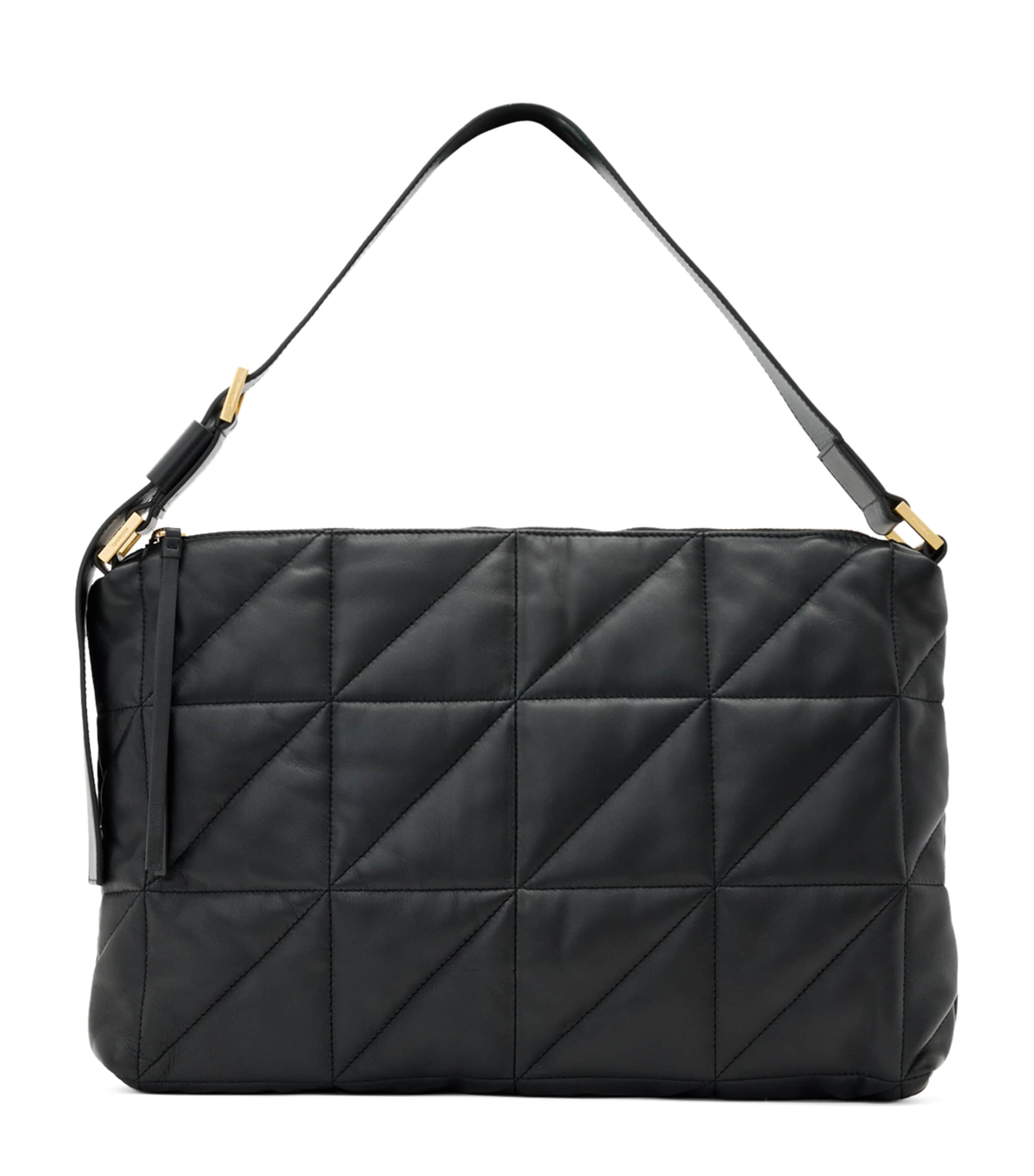 Allsaints Womens Black Edbury Quilted Leather Shoulder Bag In Black