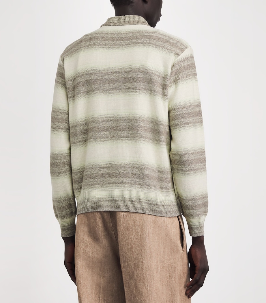 Auralee Mens Cotton-Silk Striped Cardigan Lime Gray Stripe Image 5