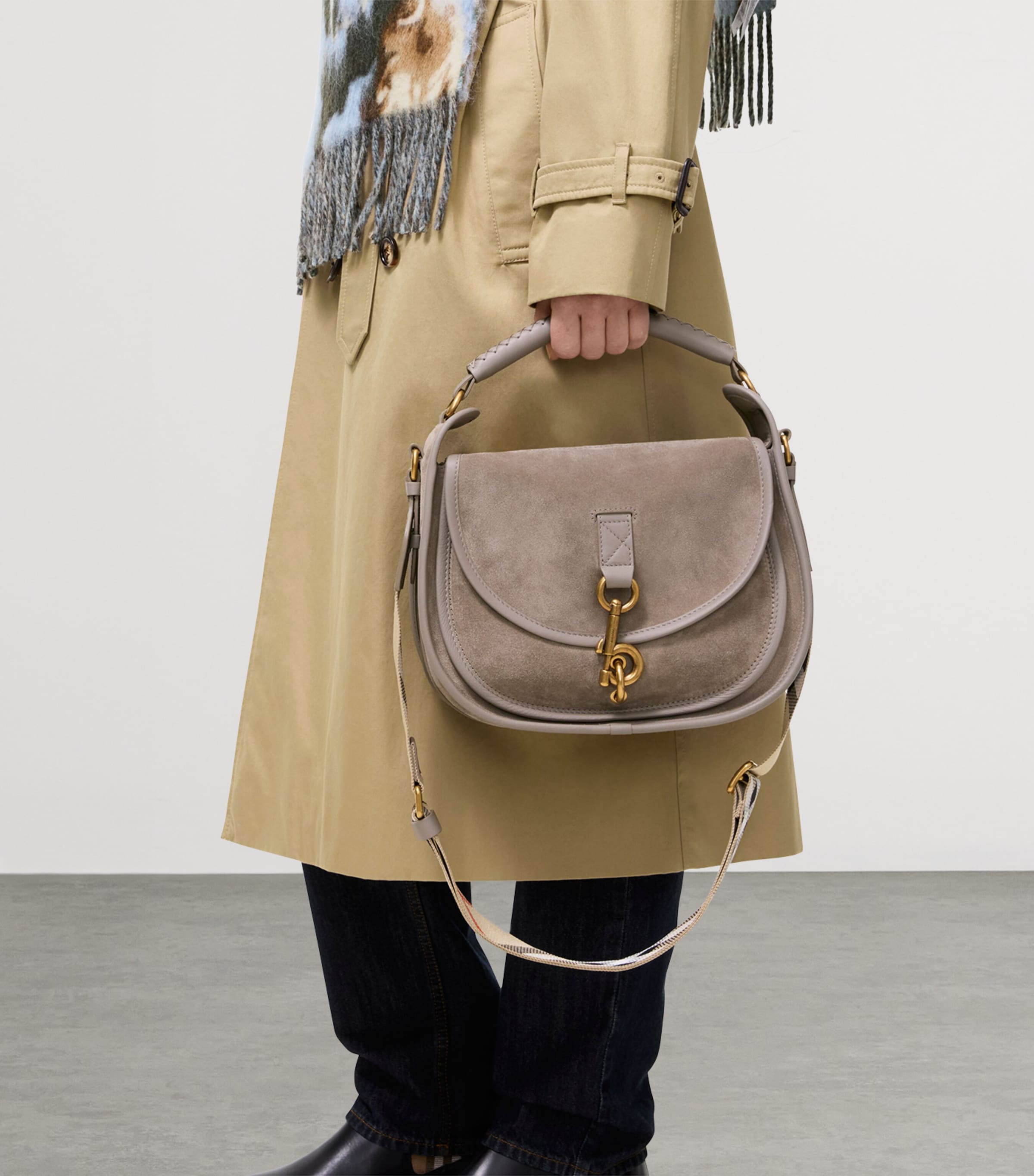 Burberry Small Suede B Clip Messenger Bag Taupe Image 3