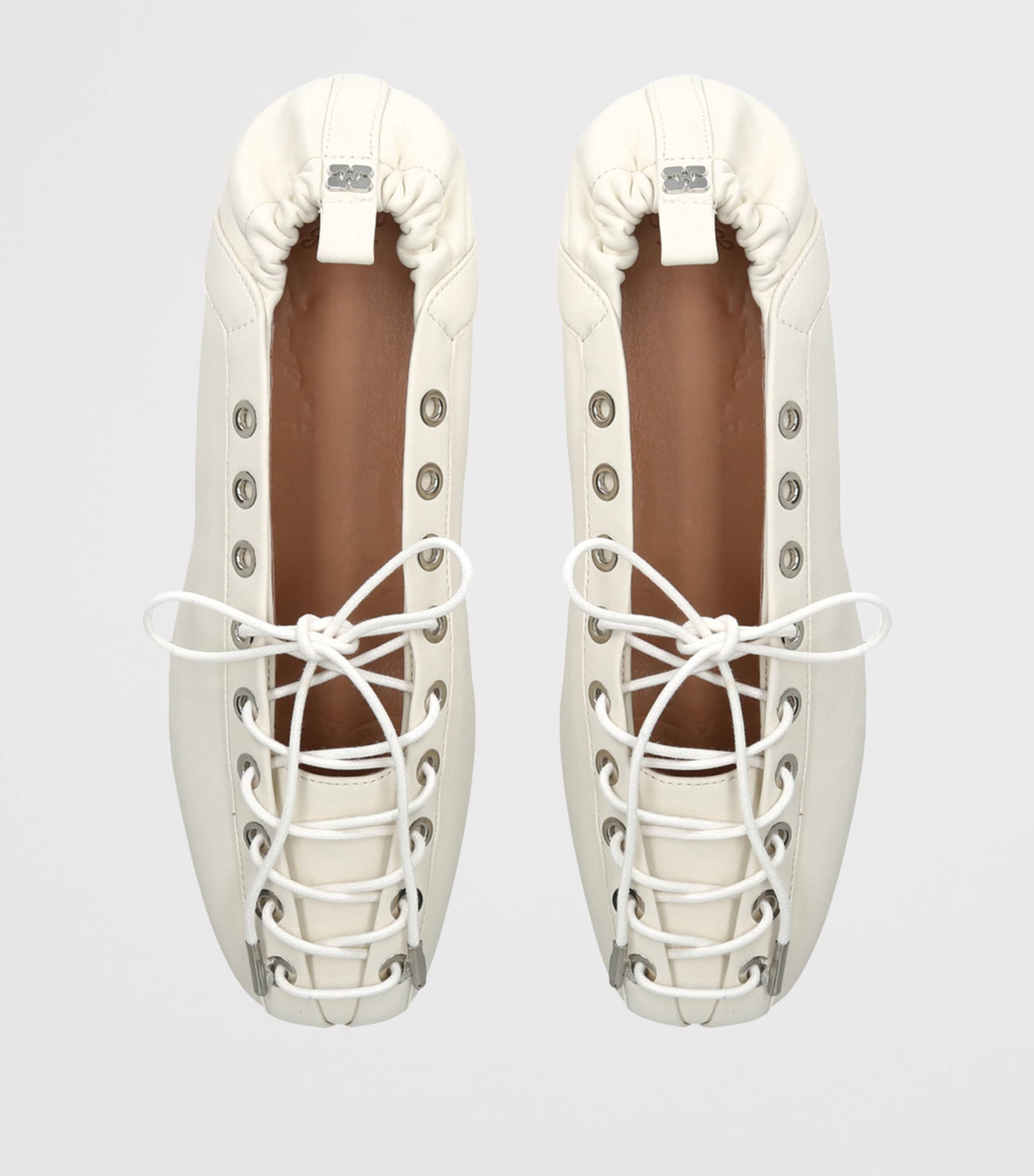 ★Ganni★ Eyelet Lace-up Ballerina Flat Shoes Egglet S296213 Ganni Eyelets Lace-Up Ballet Flats | Saks Fifth Avenue