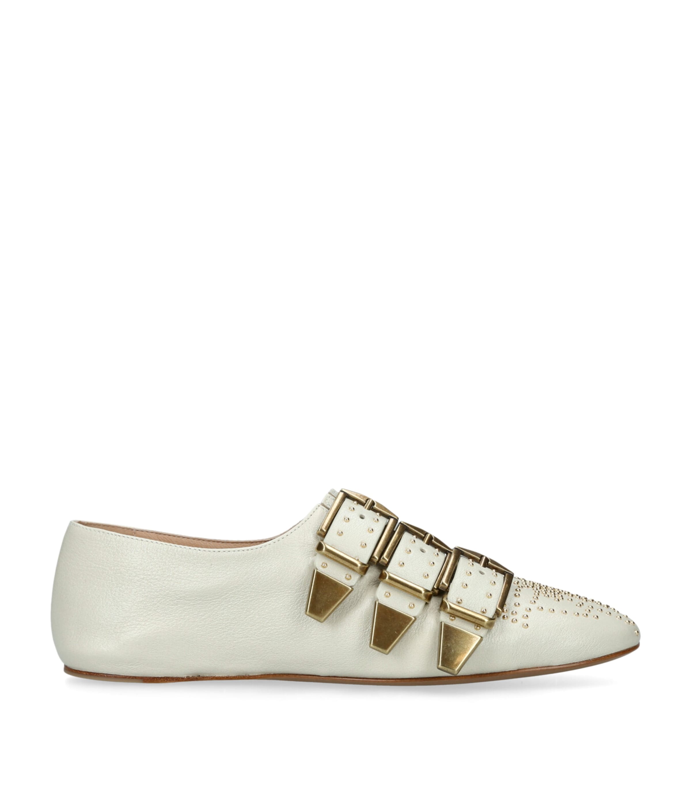 Leather Buckled Susanna Ballet Flats WHITE Image 1