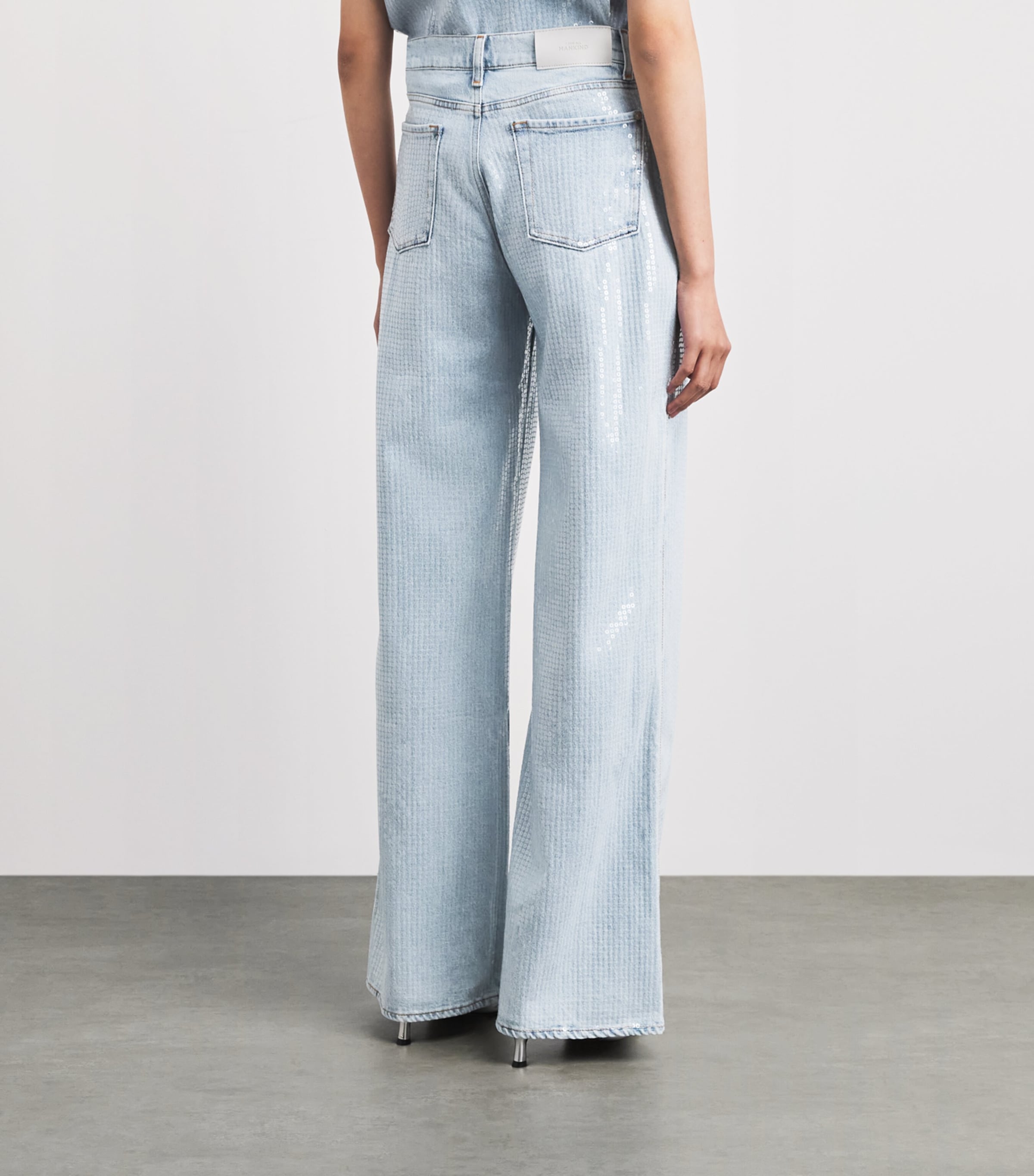 7 For All Mankind Womens Sequinned Lotta Wide-Leg Jeans Shimmer Image 5
