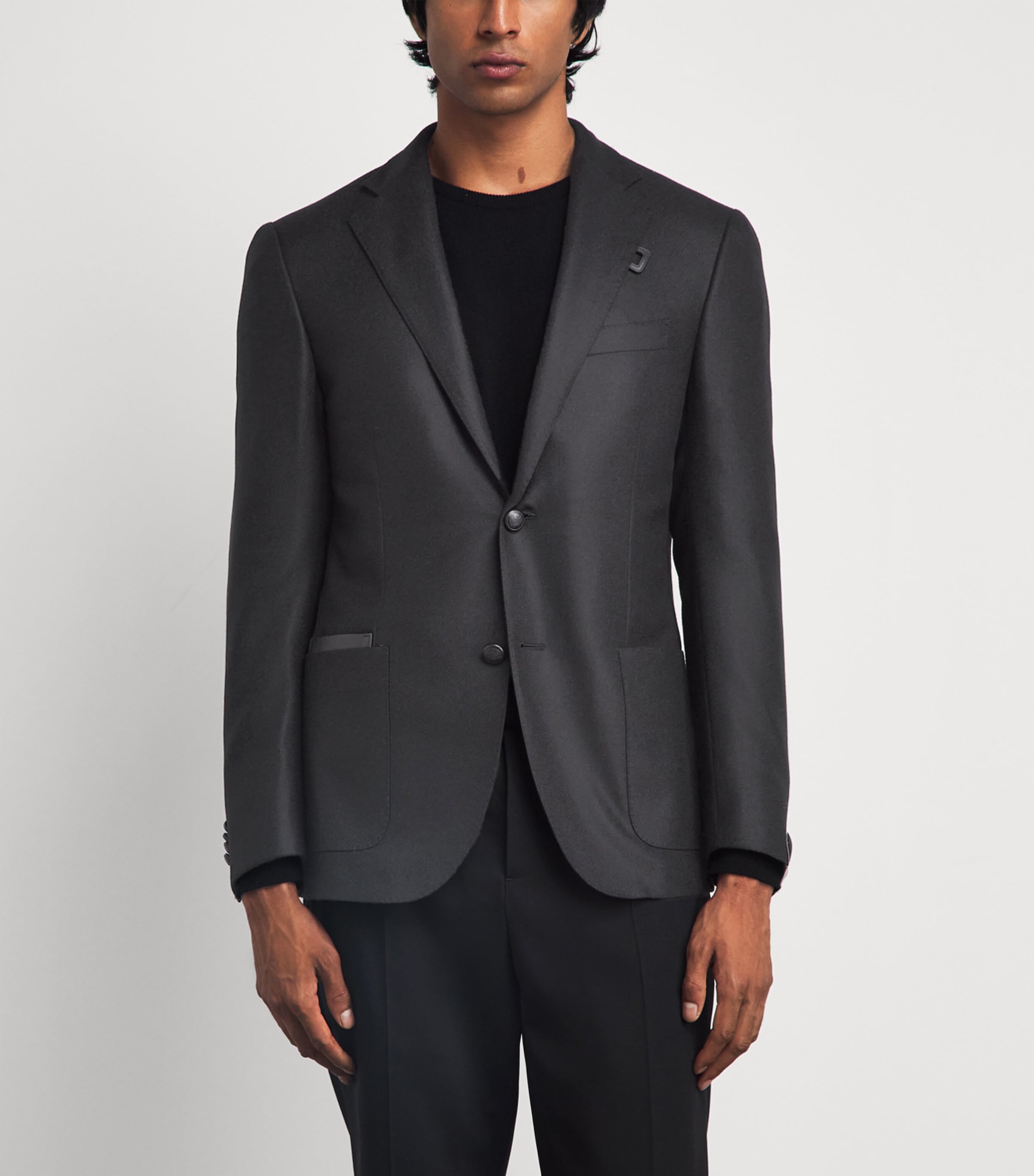 Corneliani Mens Leather-Trim Wool-Cashmere Blazer Black Print Image 5