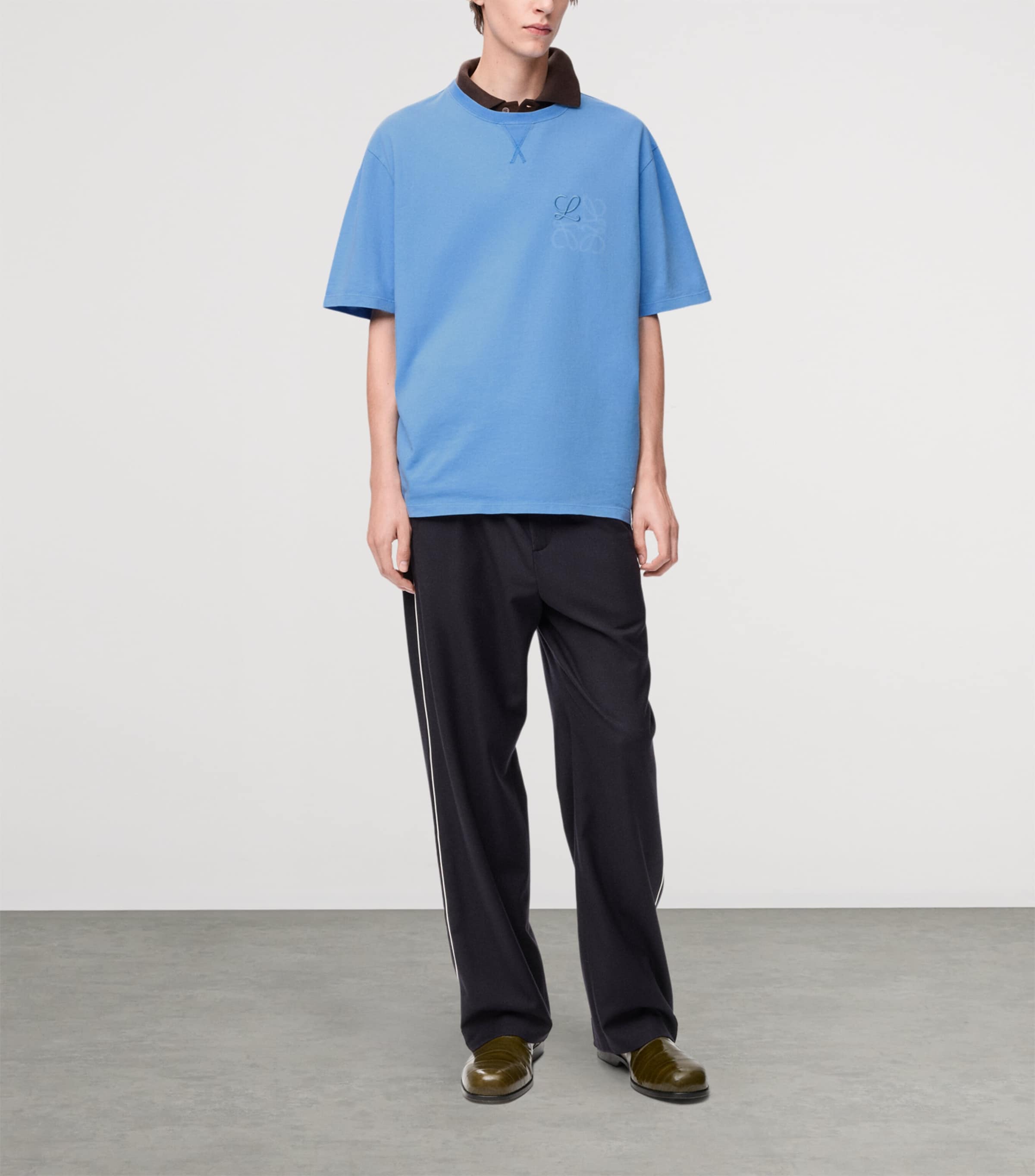 LOEWE Mens Cotton-Blend Anagram T-Shirt Blue Image 2