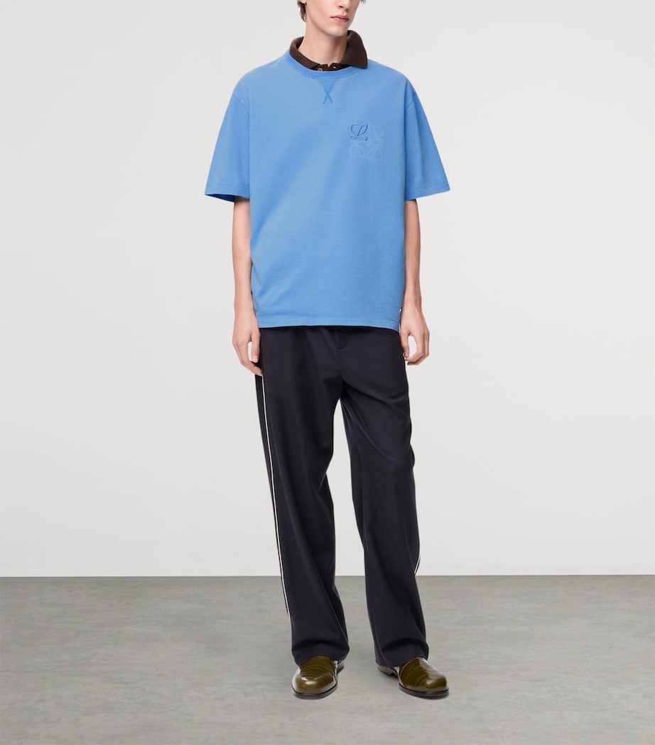 LOEWE Mens Cotton-Blend Anagram T-Shirt Blue Image 2