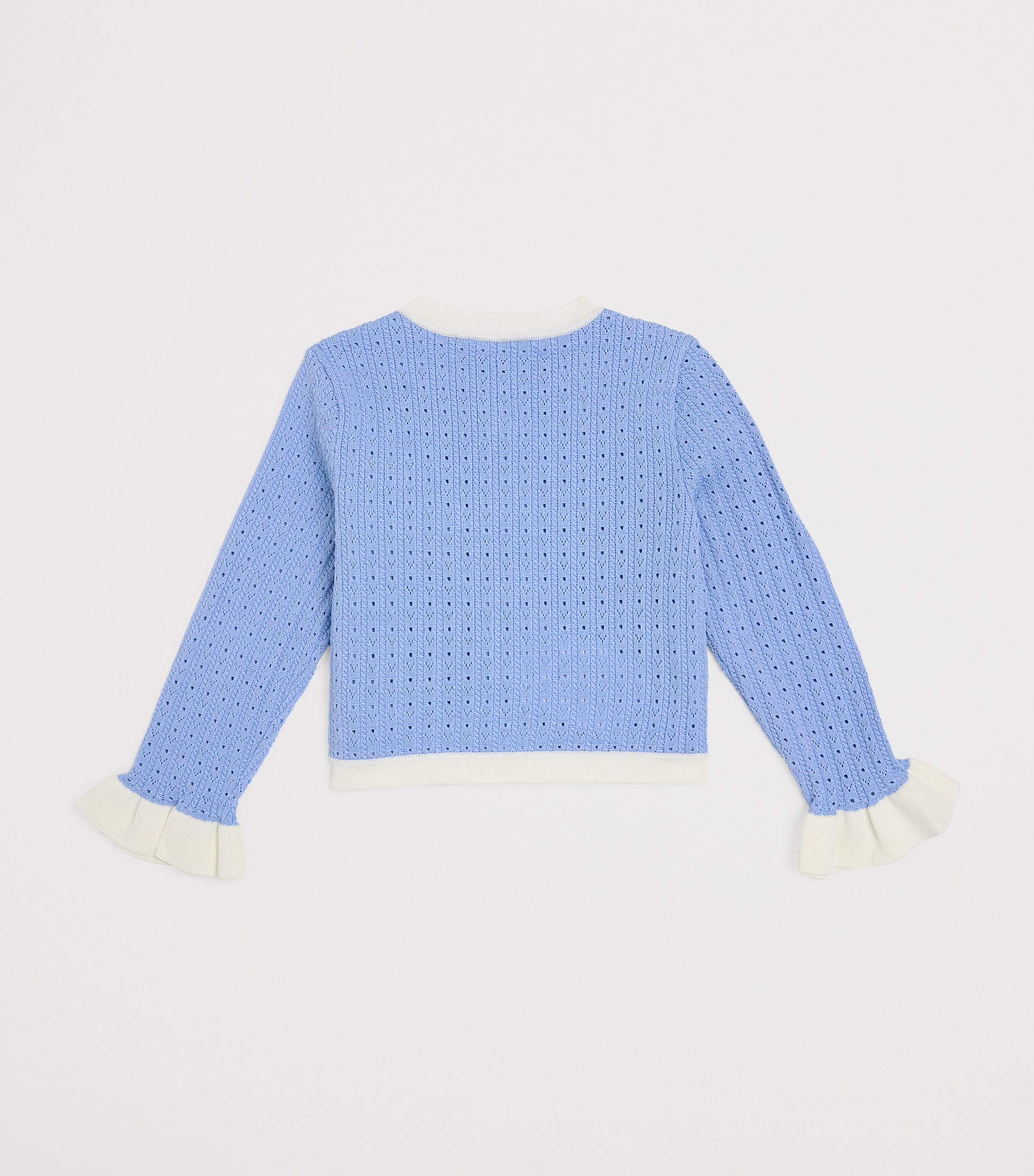 Self-Portrait Kids Pointelle Knitted Cardigan (3-12 Years) Blue Image 2