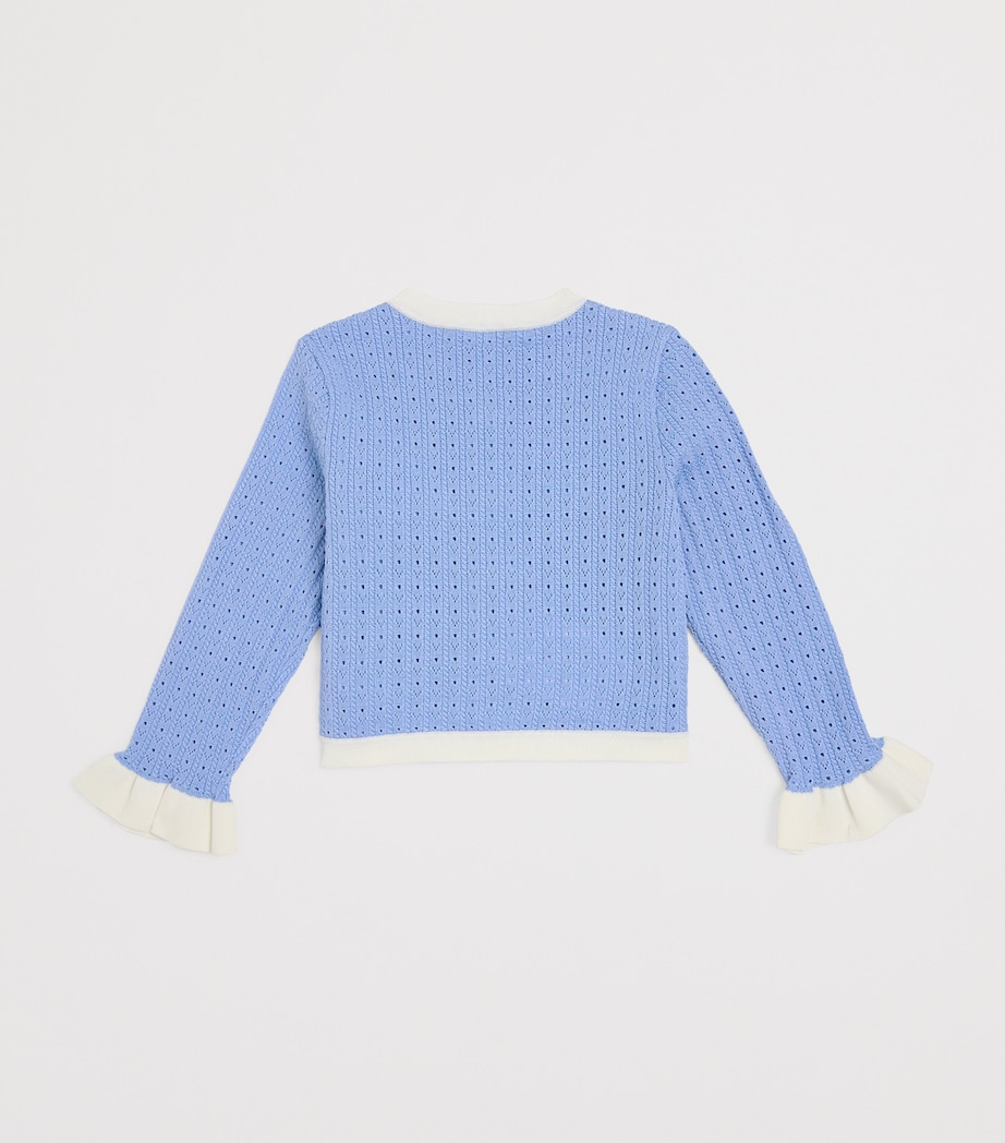 Self-Portrait Kids Pointelle Knitted Cardigan (3-12 Years) Blue Image 2