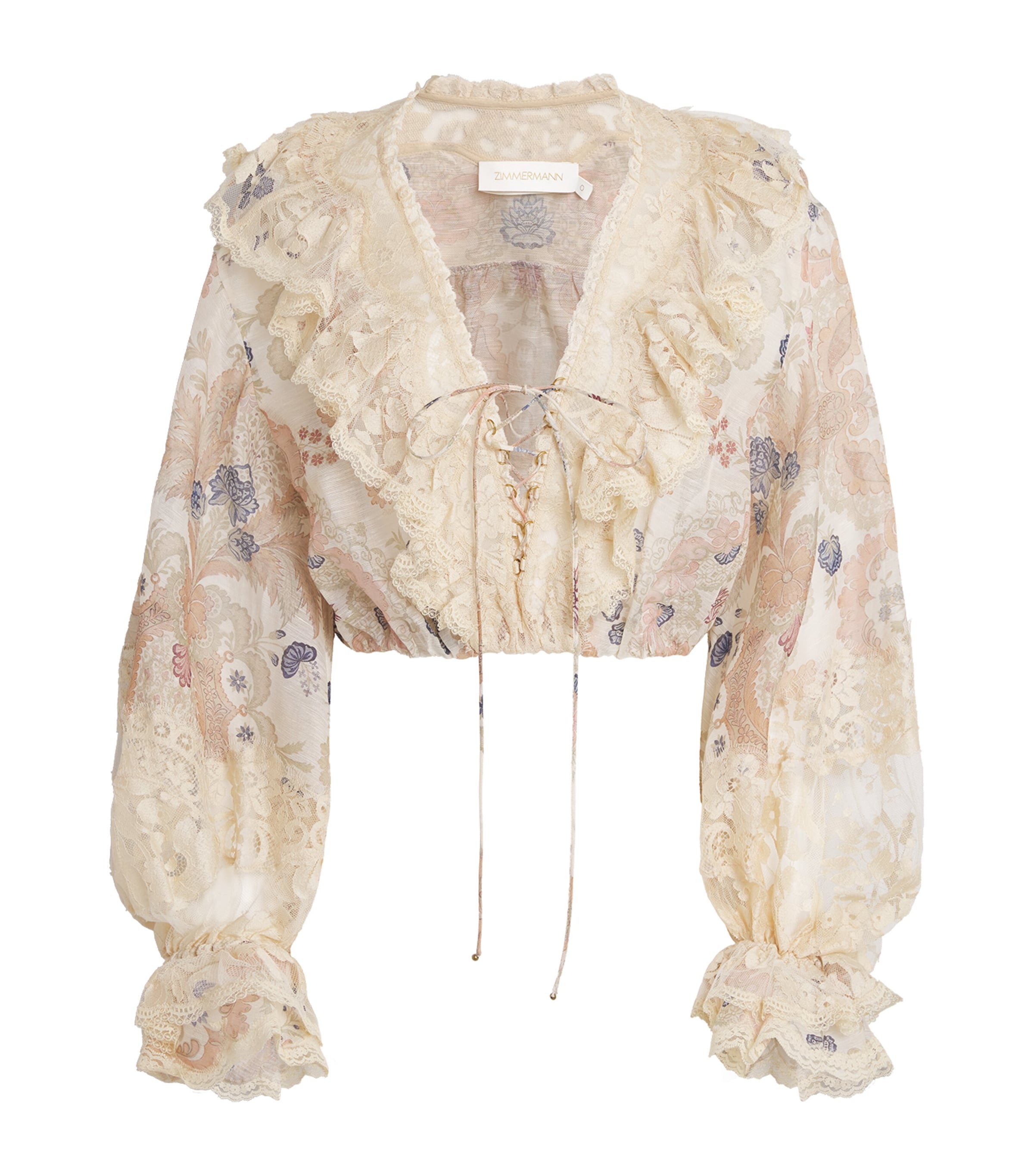 Zimmermann Linen-silk Rebellion Lace-up Blouse In Neutral