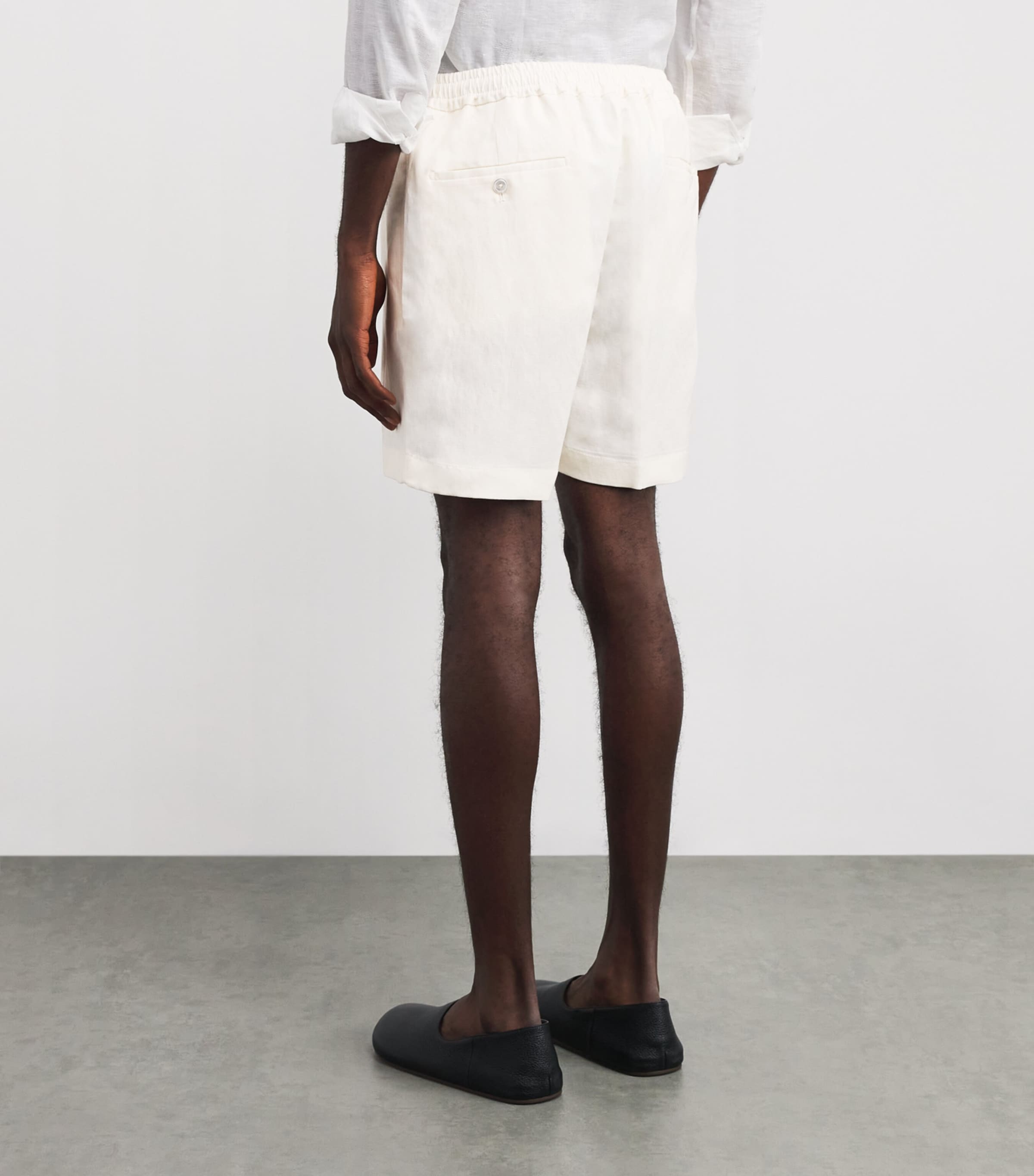 Ralph Lauren Purple Label Mens Silk-Linen Drawstring Shorts Cream Image 4