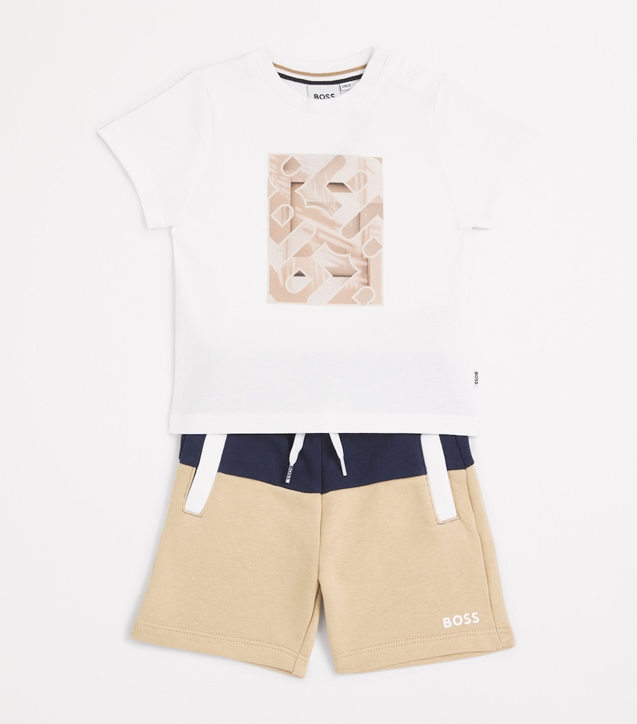 BOSS Kidswear Stretch-Cotton Logo Sweatshorts (3-18 Months) Navy Image 3