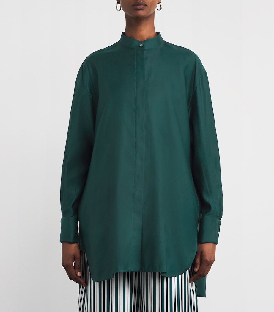 Cotton Satin Oversized Shirt DARK GREEN Image 3