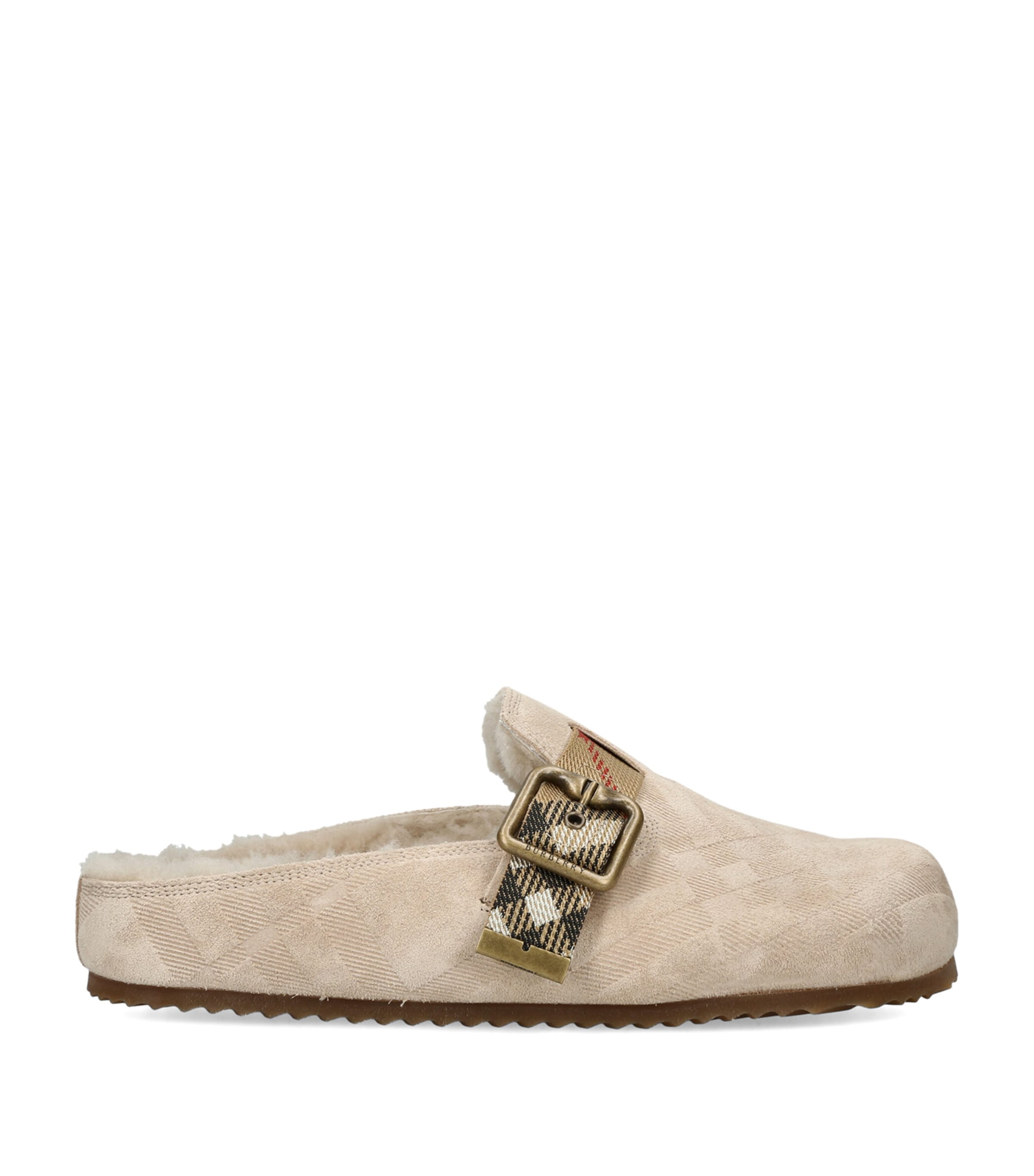 Burberry Suede Check-Trim Urchin Clogs Beige Image 1