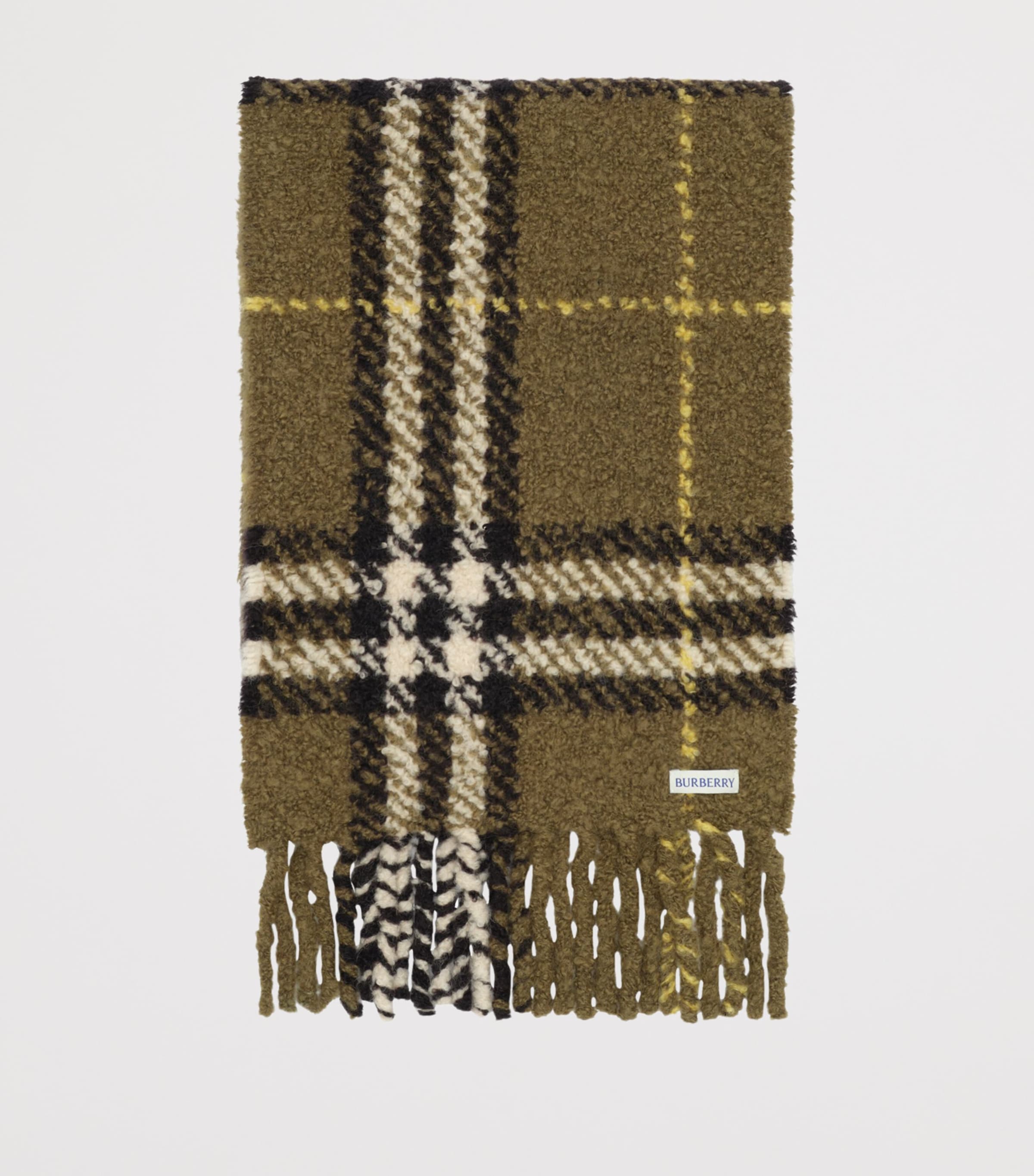 Burberry Alpaca-Blend Bouclé Check Scarf Pea Green Image 6