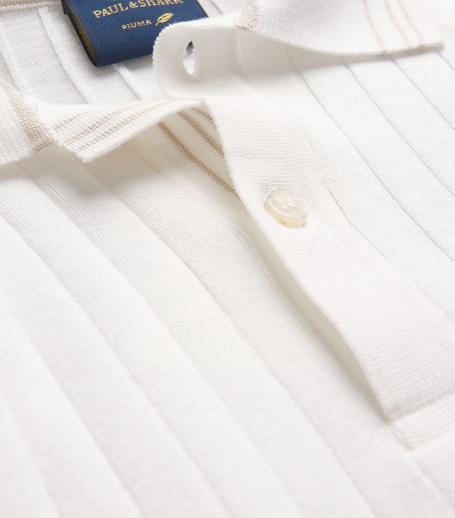 Piuma Cotton Ribbed Polo Shirt 108 PANNA CHIARO Image 5