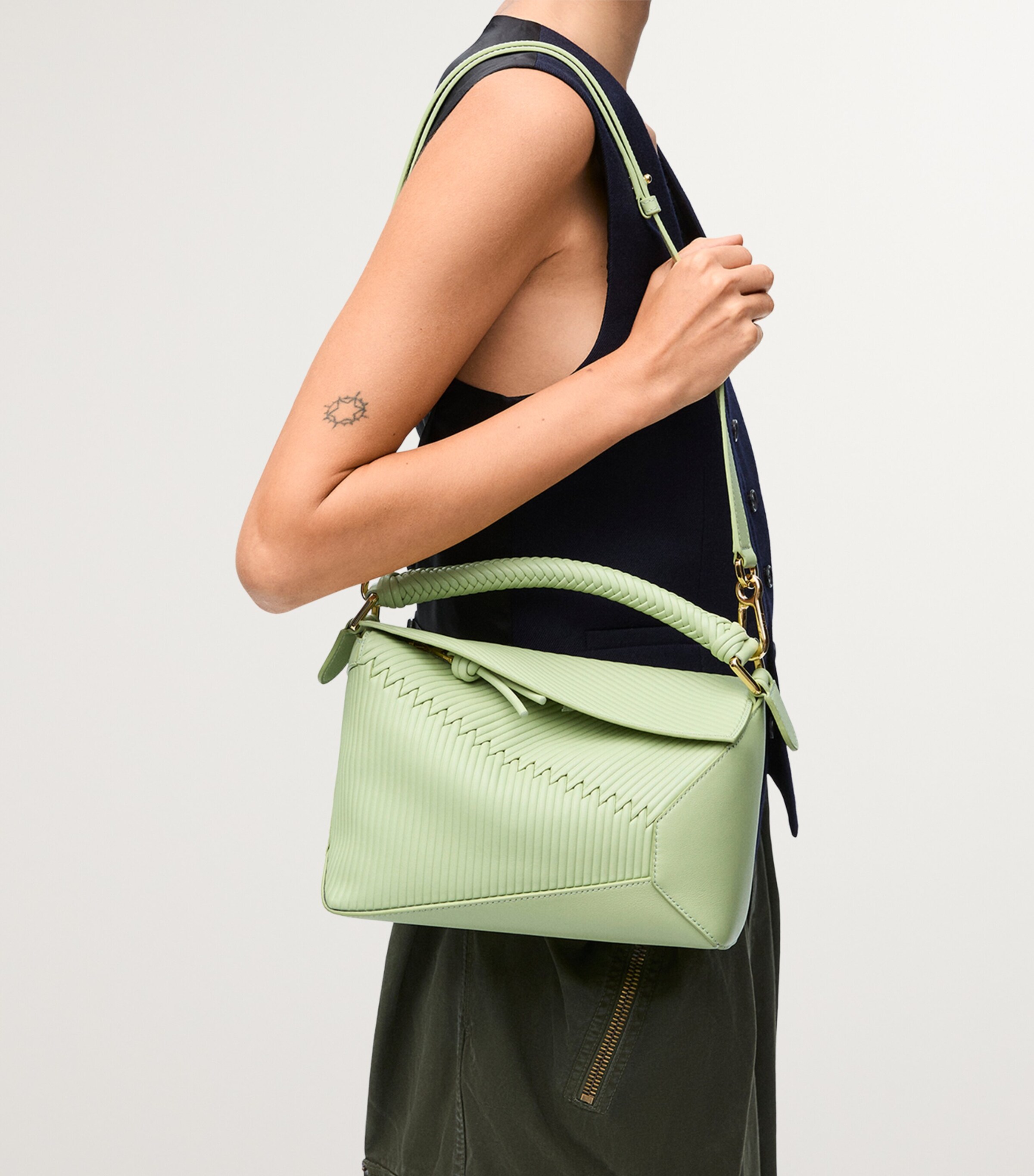 Small Diamond Puzzle Edge Top-Handle Bag LIGHT PEAR Image 8