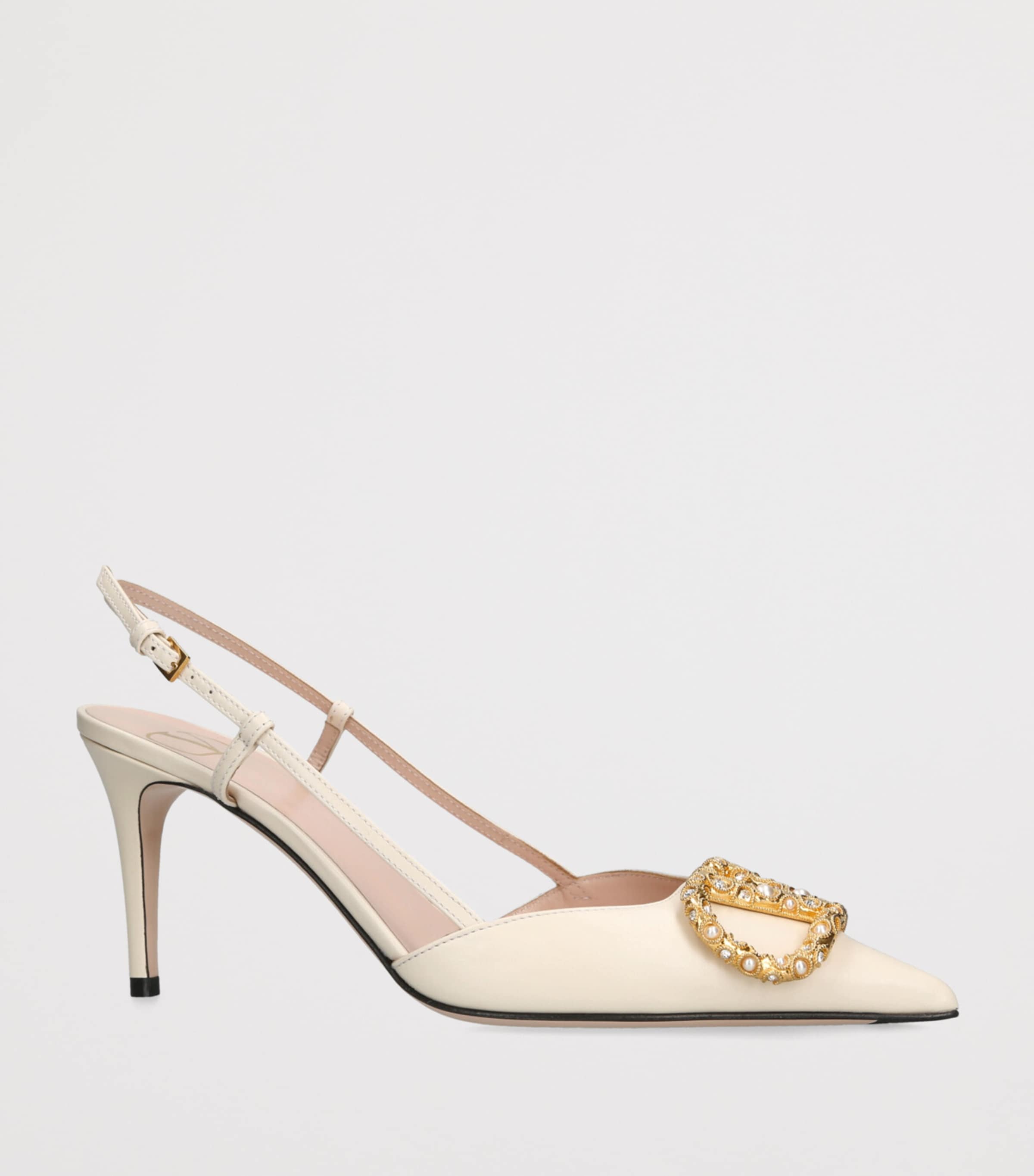 Leather VLogo Slingback Pumps 80 BONE Image 3