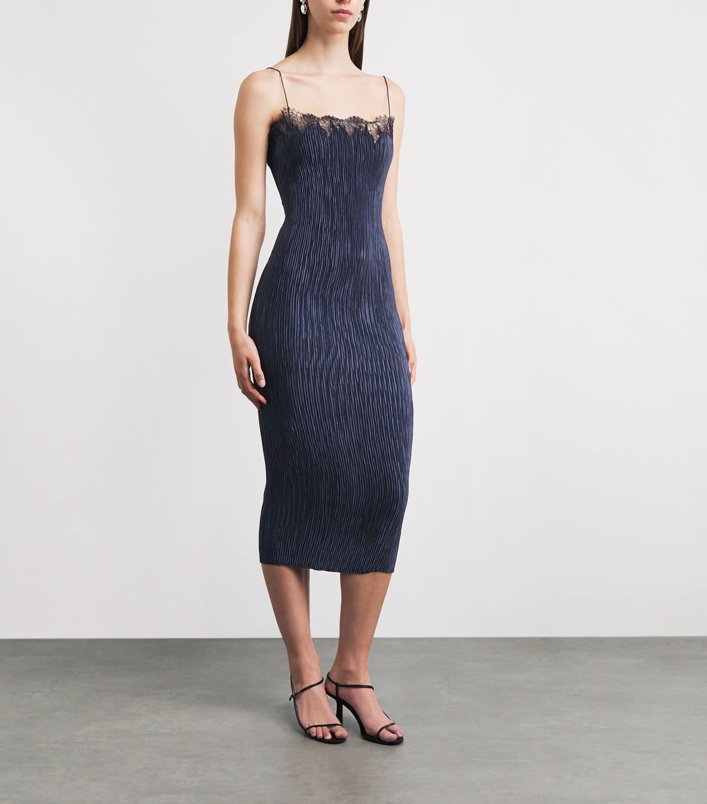 FFORME Womens Plissé Lace-Trim Lumi Midi Dress Ink Blue Image 2