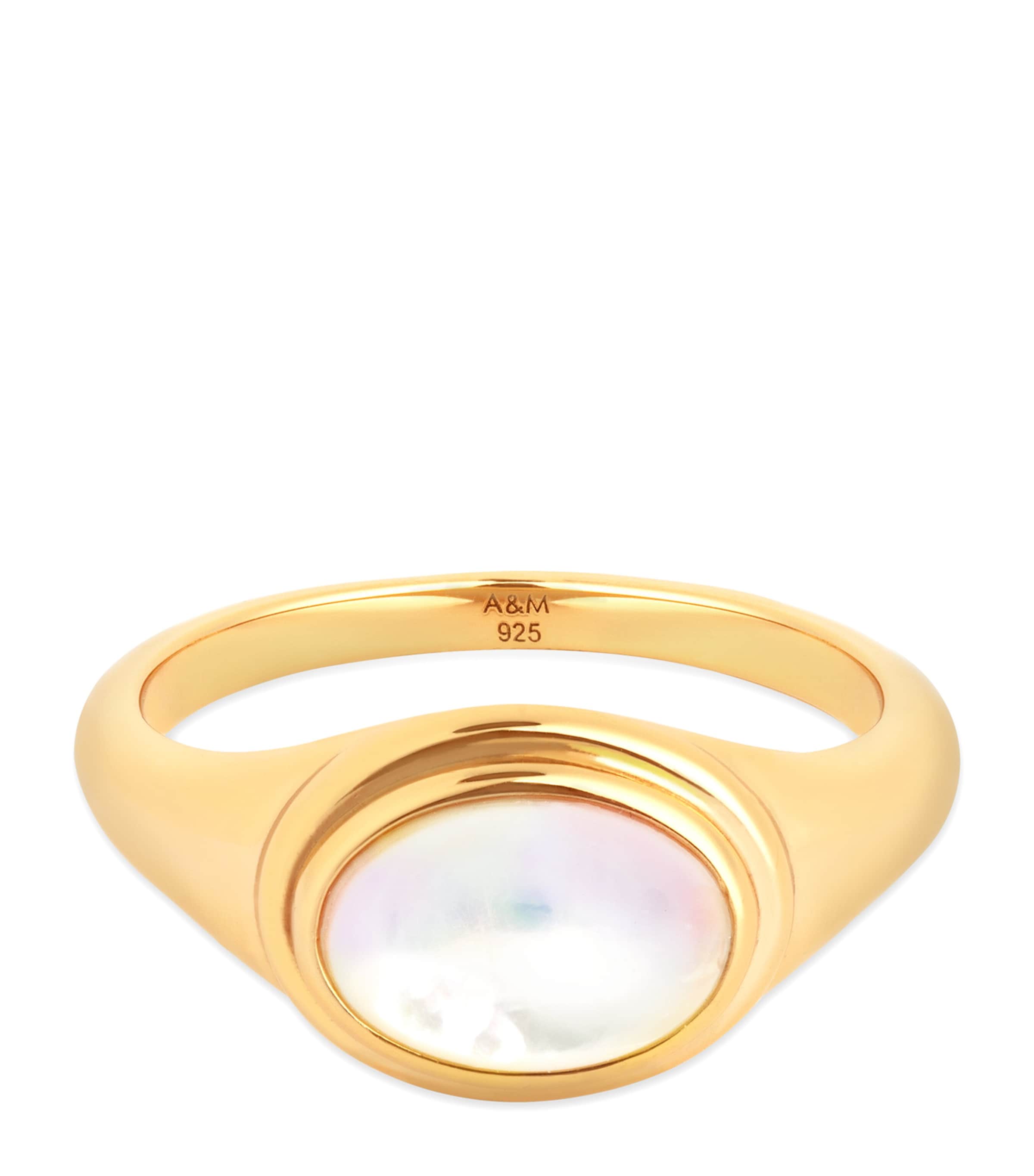 Astrid & Miyu Rhodium-plated Recycled Sterling-silver And Mother-of-pearl Signet Ring In Gold