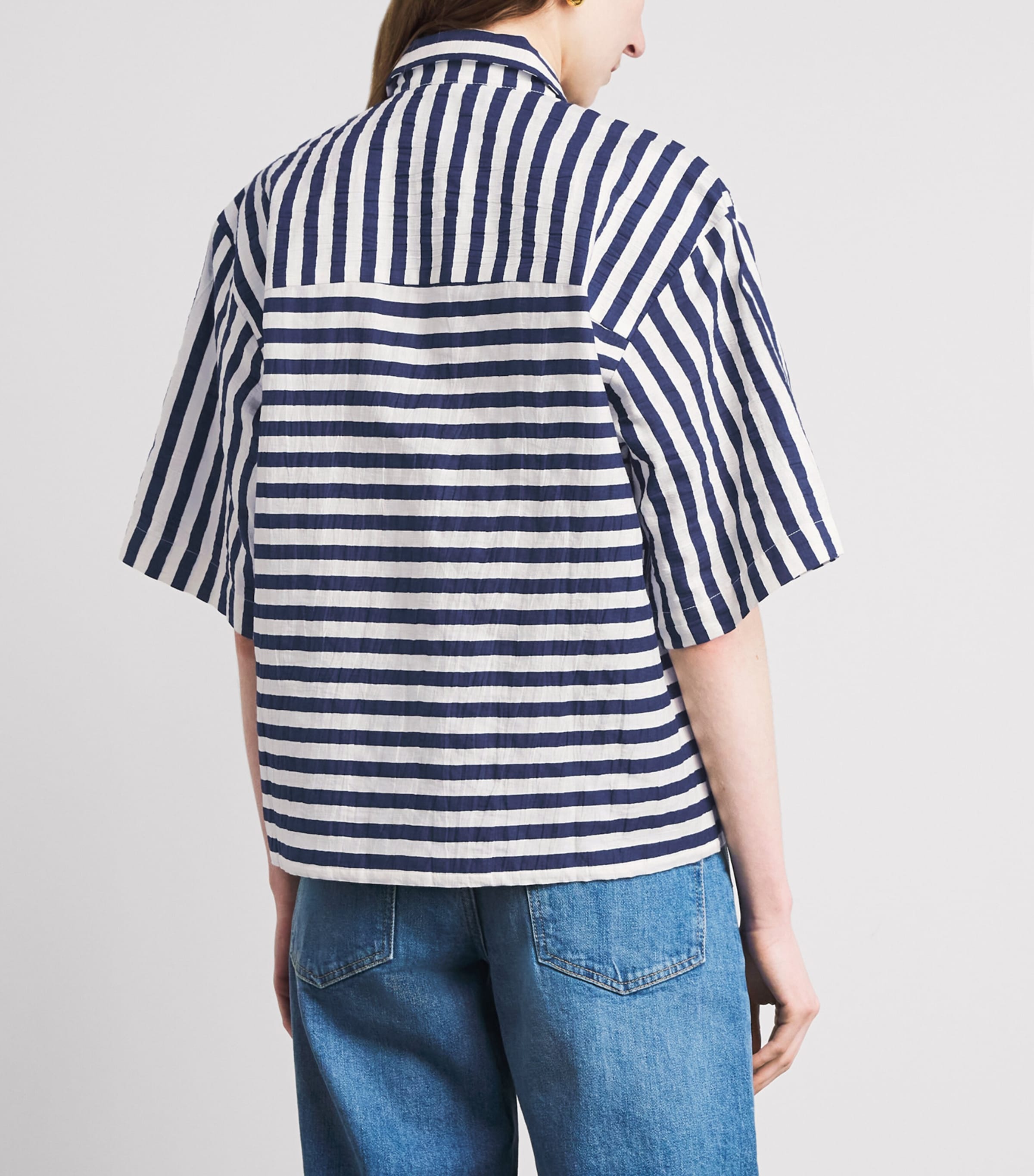 Maje Womens Waffled Canvas Stripe Shirt White/blue Image 5