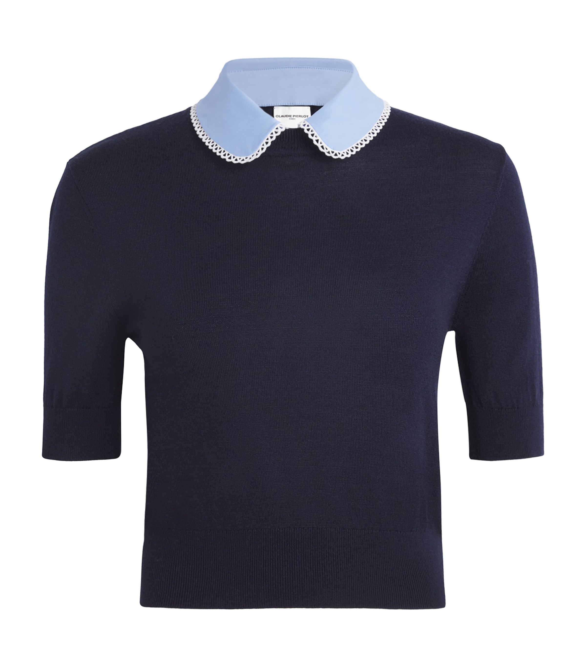 Claudie Pierlot Wool-blend Lace Collar Sweater In Blue