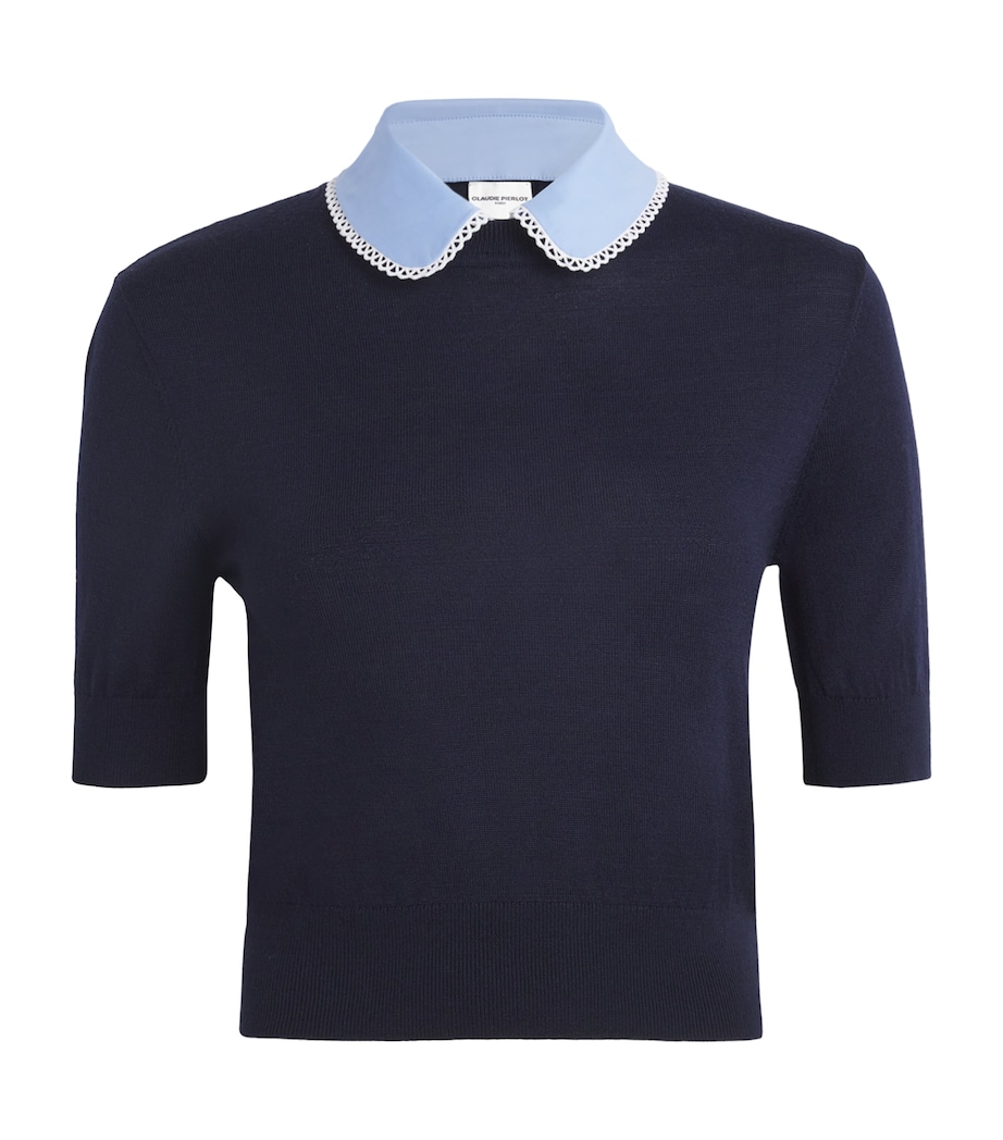 Wool-Blend Lace Collar Sweater NAVY Image 1