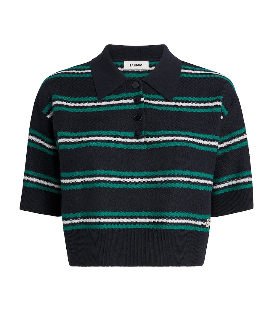 Striped Cropped Polo Sweater NAVY BLUE Image 1